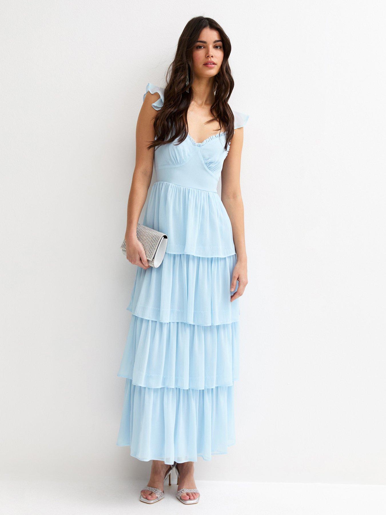 New Look Light Blue Tiered Chiffon Midi Dress