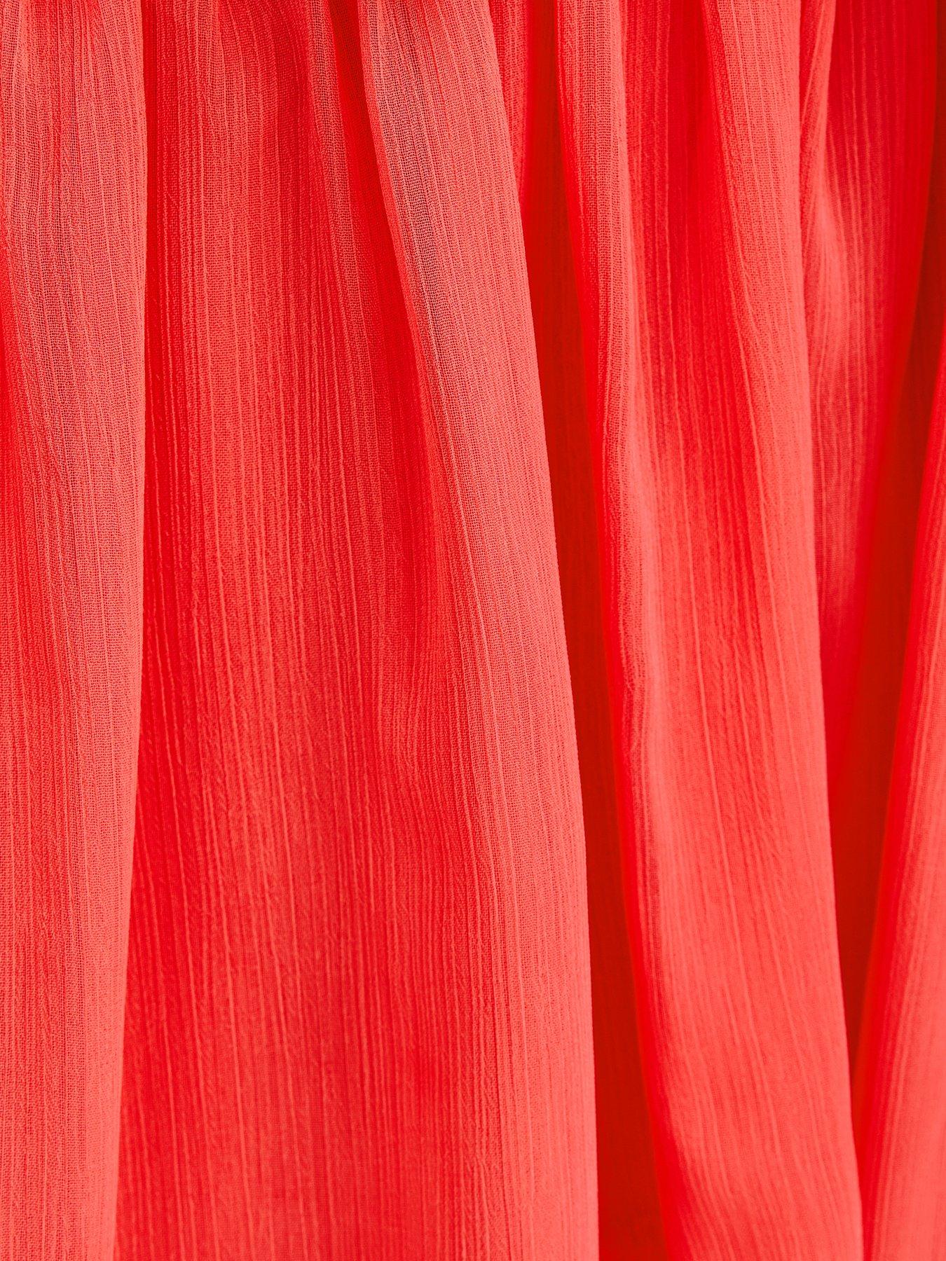 Image 6 of 6 of New Look Tiered Chiffon Midi Dress - Coral