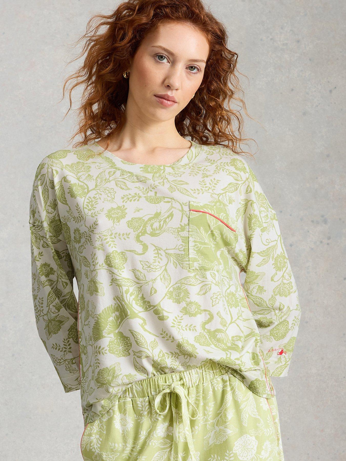 White Stuff Maya Boxy Printed Pyjama Top - Green
