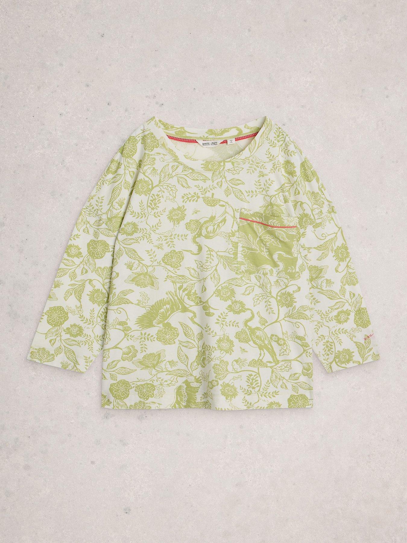 White Stuff Maya Boxy Printed Pyjama Top - Green | Very