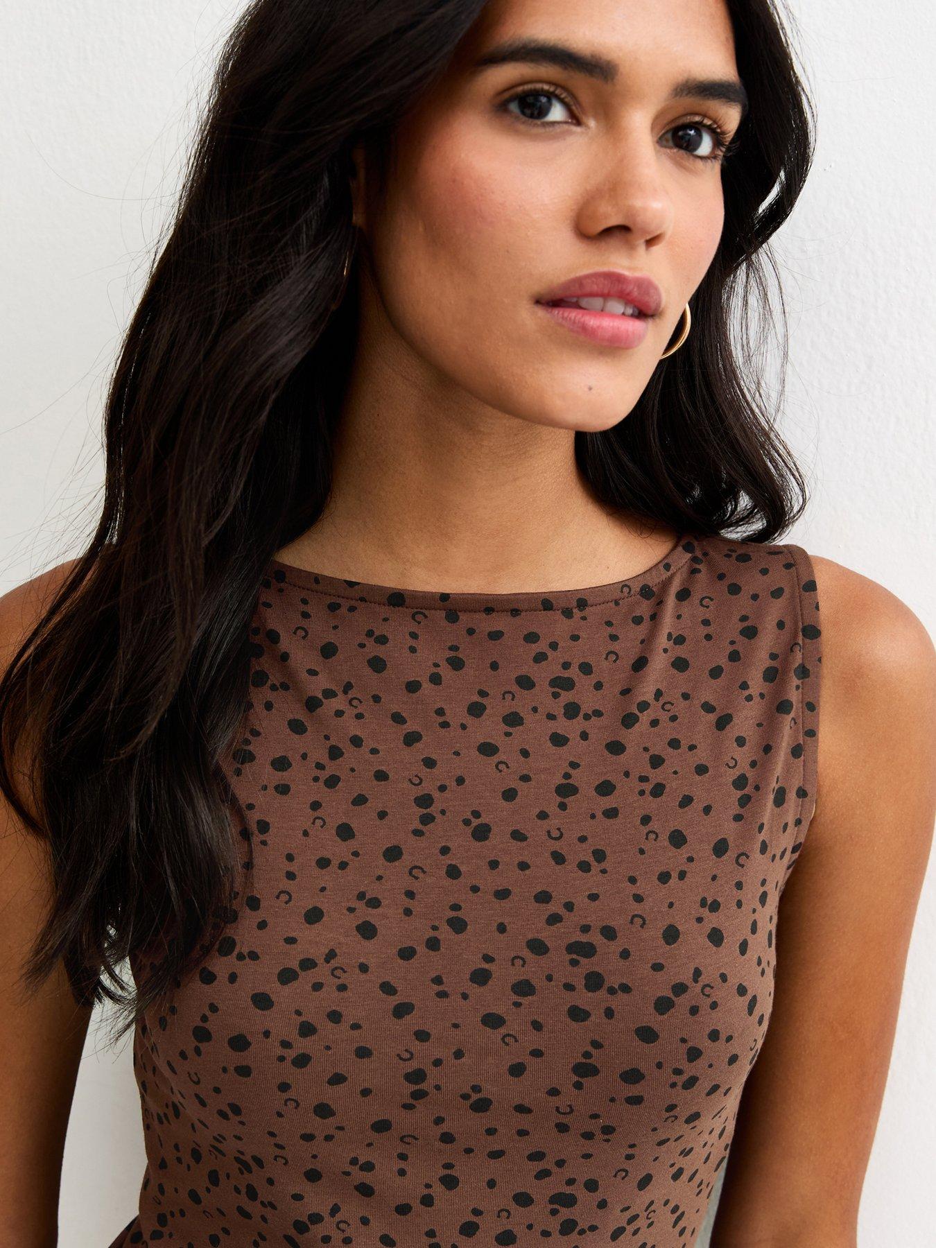 Image 4 of 5 of New Look Brown Speckled Slash Neck Top