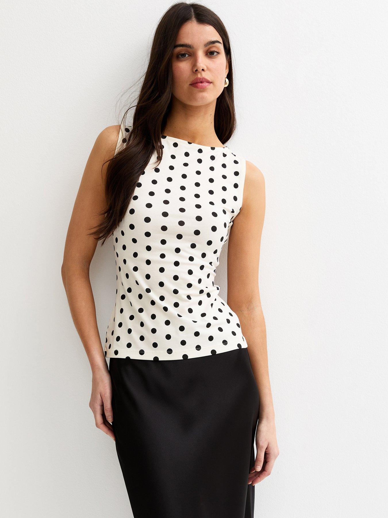 New Look Cream Polka Dot Slash Neck Vest