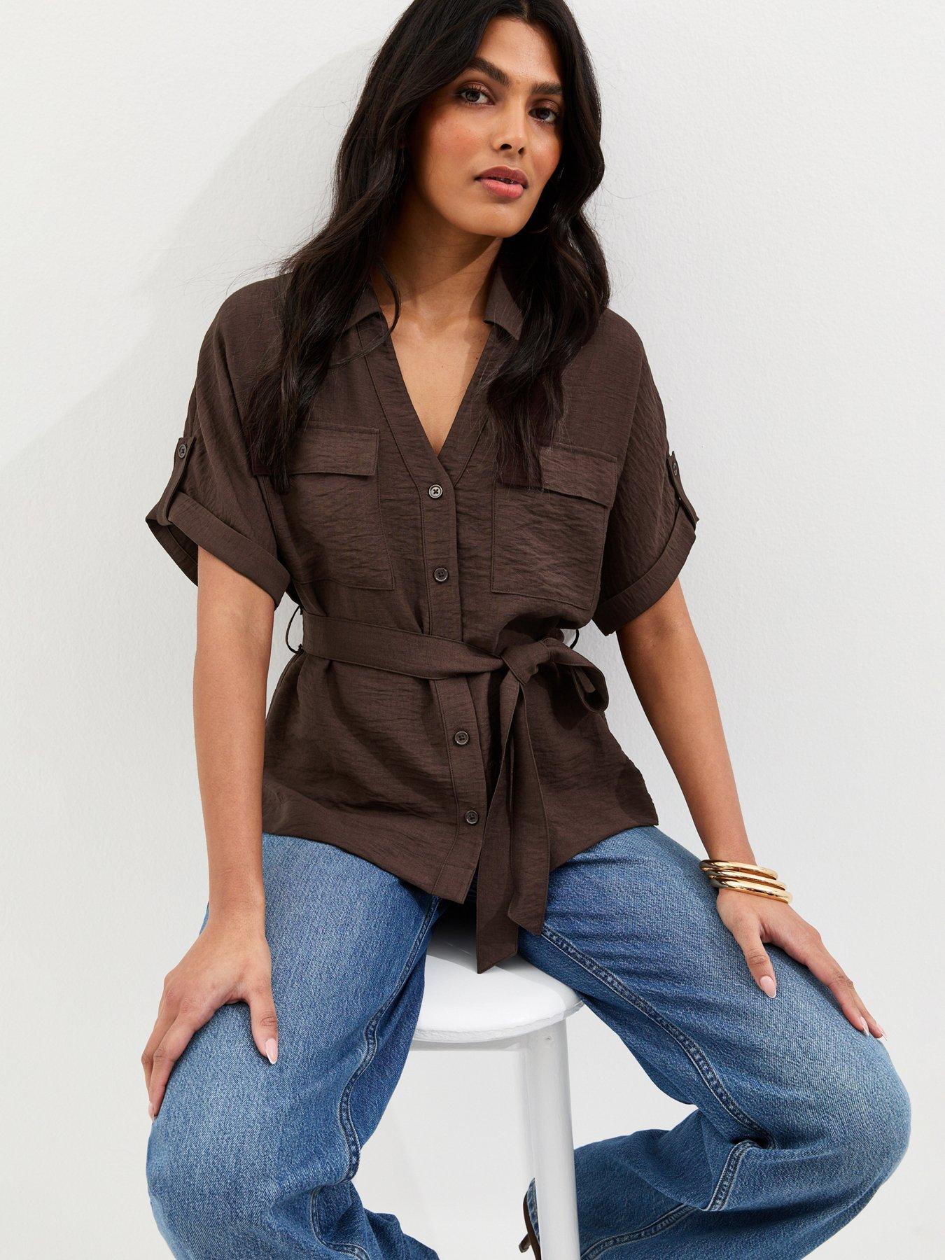 New Look Dark Brown Utility Belted Shirt