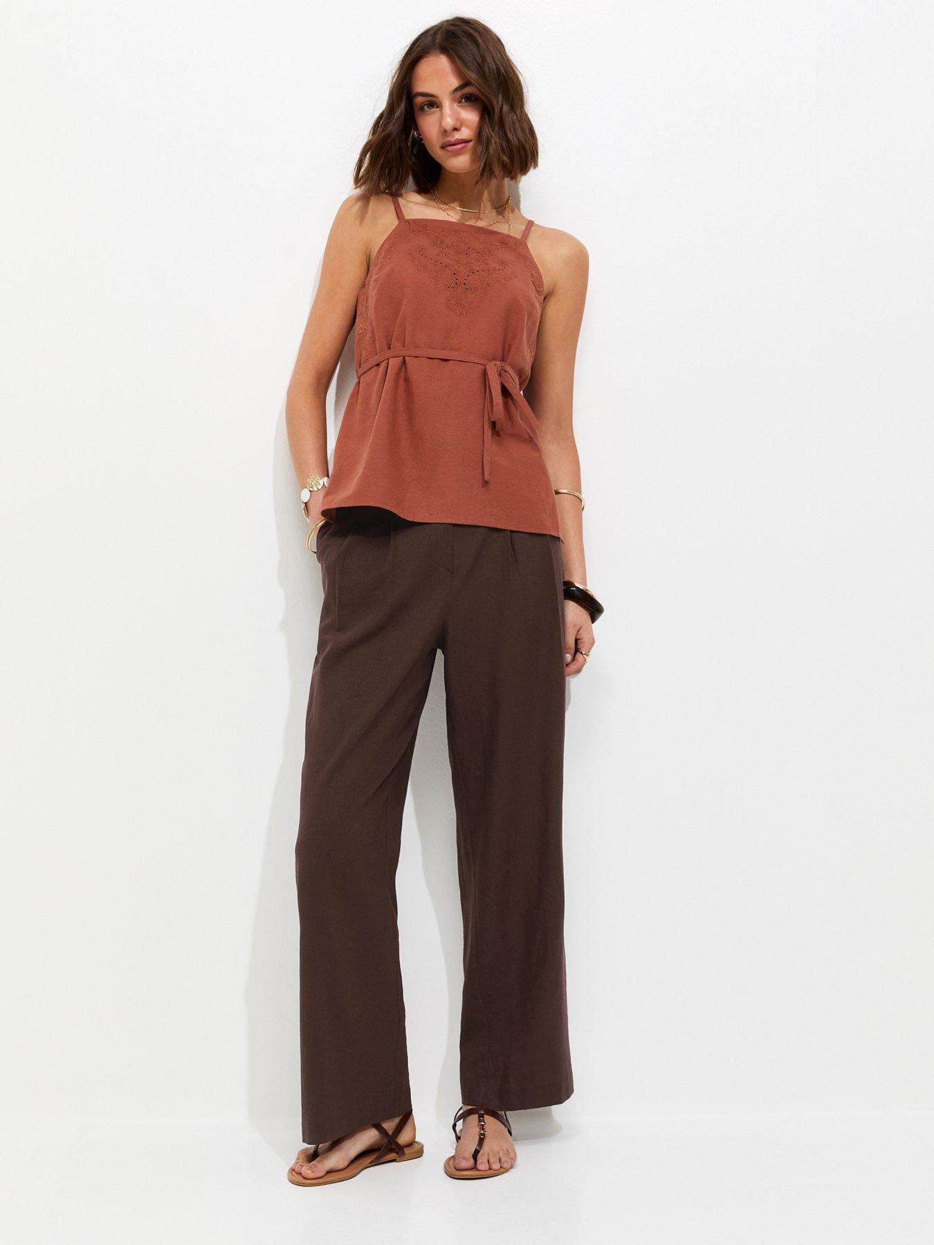 New Look St Lila Linen Tailored Trousers - Brown