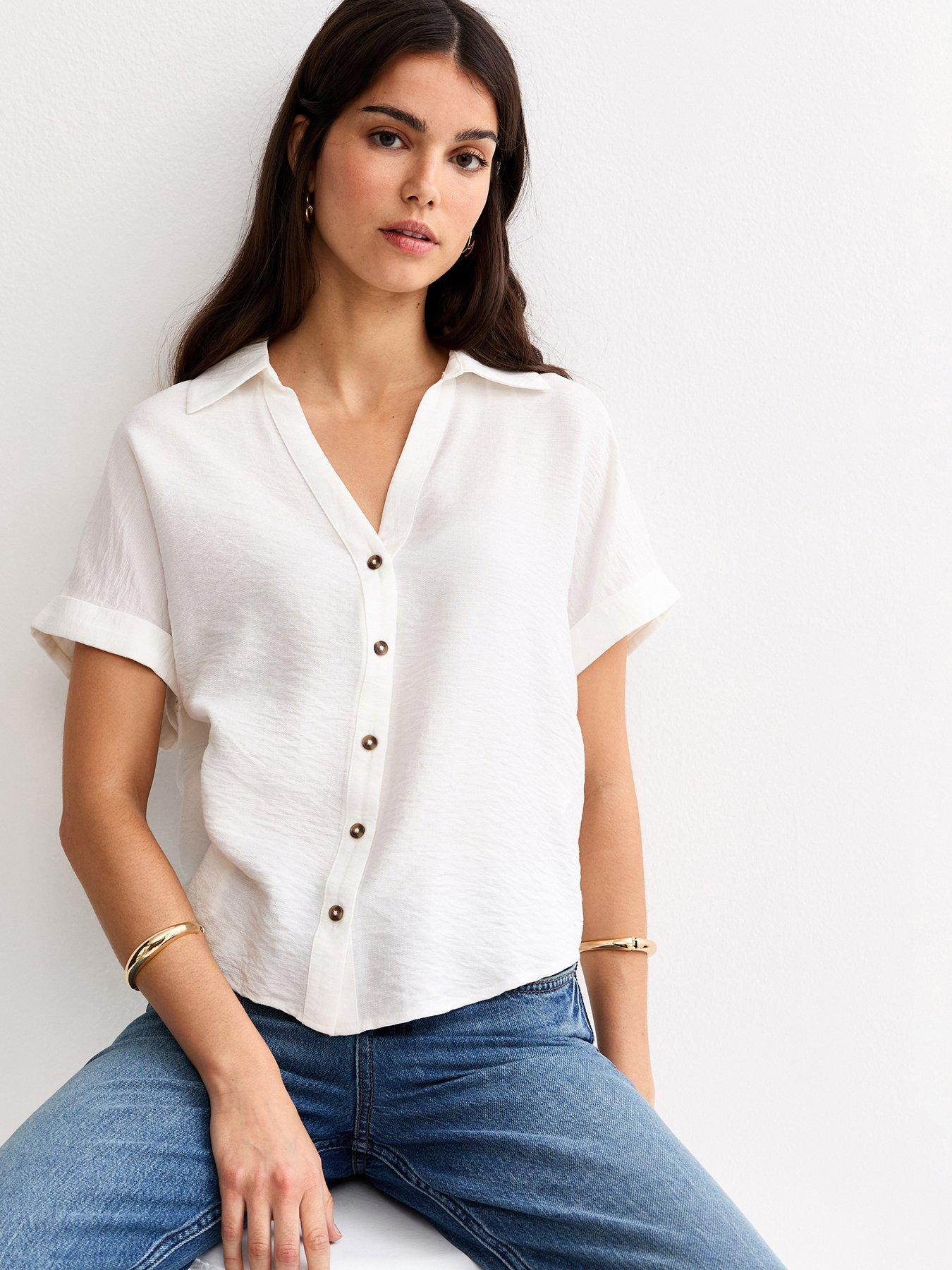 New Look White Collared V Neck Short Shirt