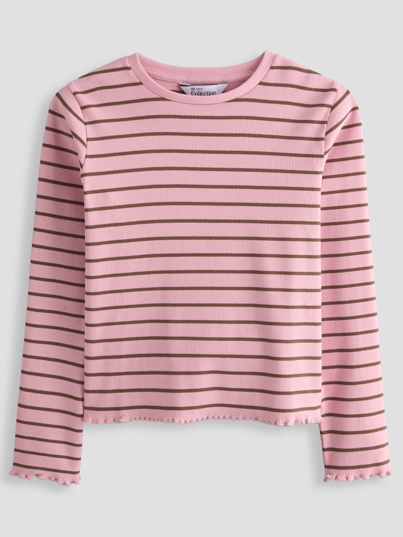 Image 2 of 5 of The Very Collection Girls Rib 2 Pack Long Sleeve Basic T-shirts - Pink
