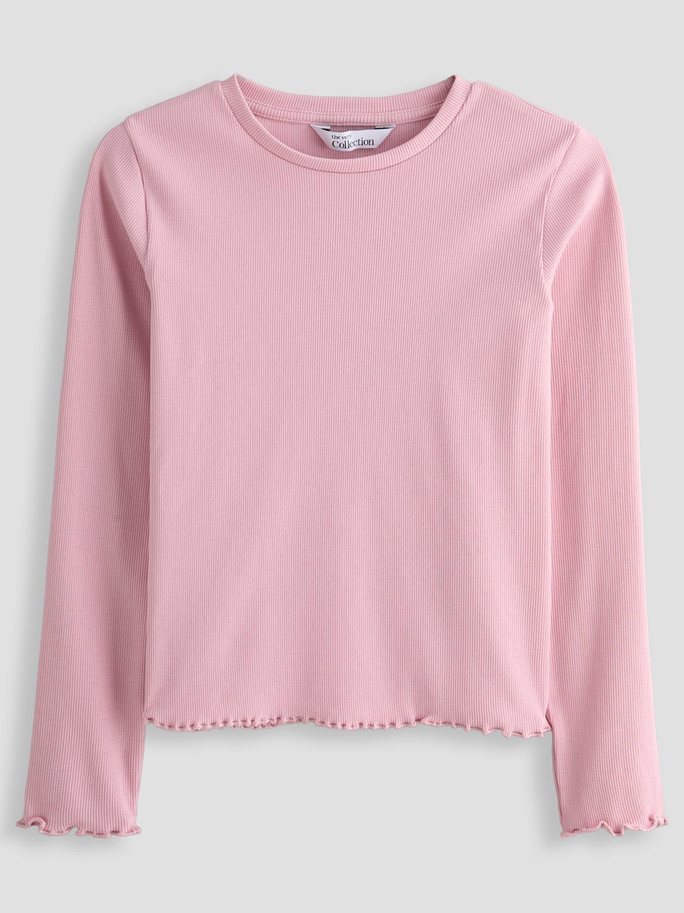 Image 3 of 5 of The Very Collection Girls Rib 2 Pack Long Sleeve Basic T-shirts - Pink
