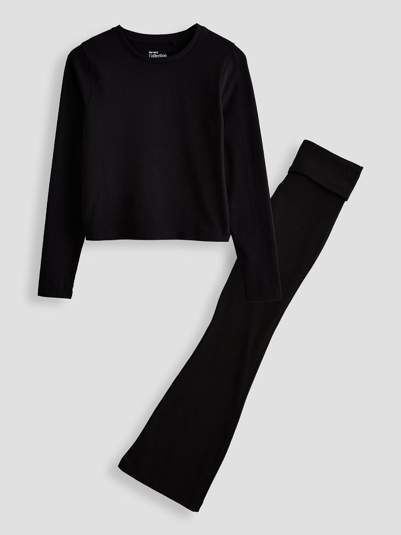 The Very Collection Girls Long Sleeve And Fold Over Legging Basic Set - Black