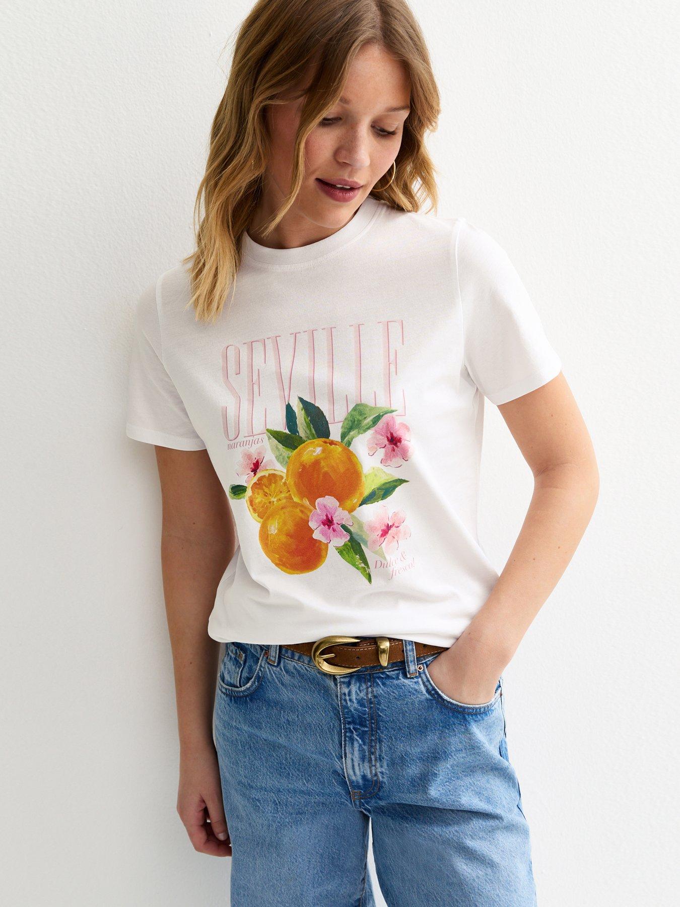 New Look Orange Print T-Shirt - White