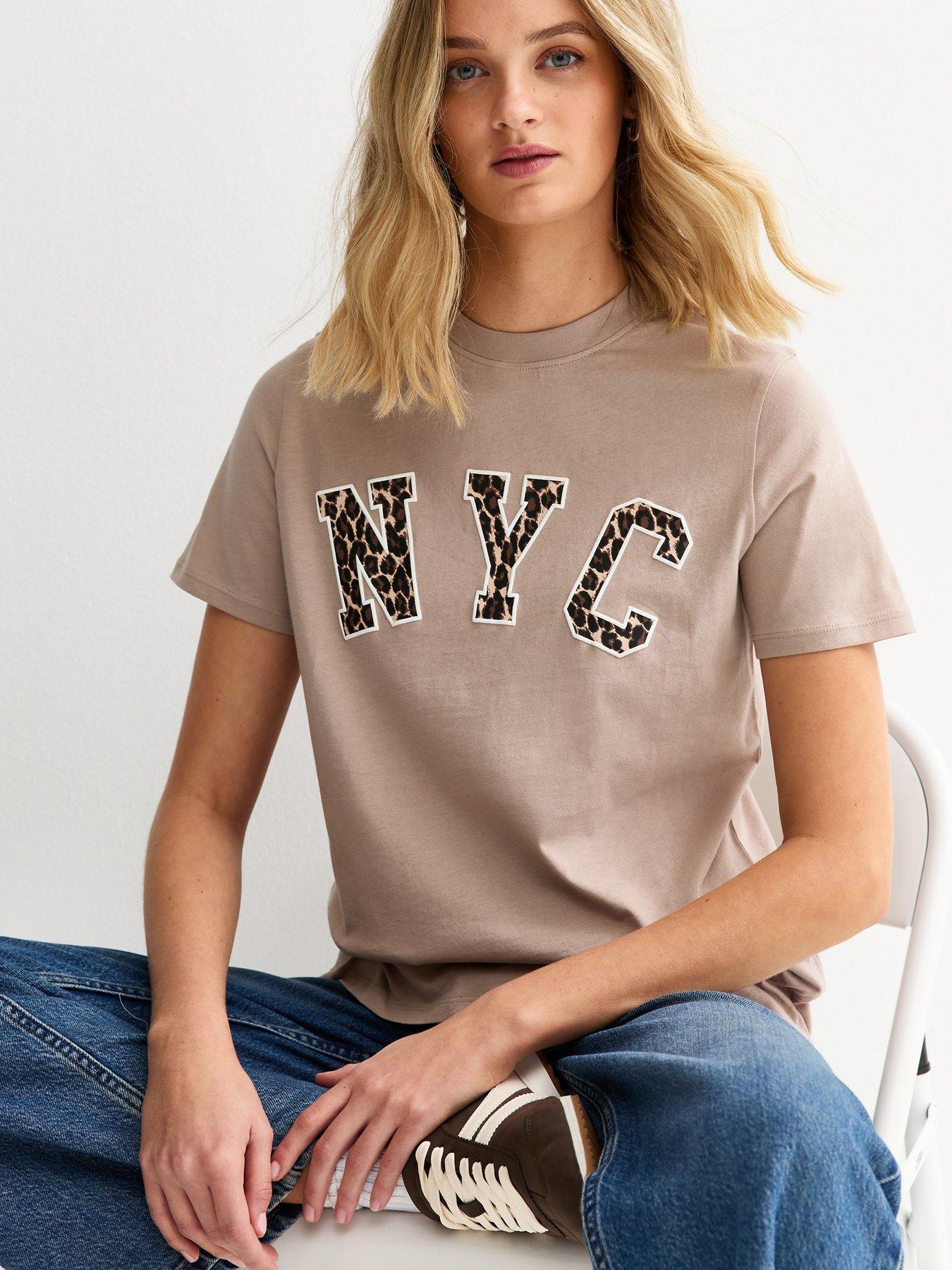 New Look Mink Leopard Print Nyc Regular T-shirt