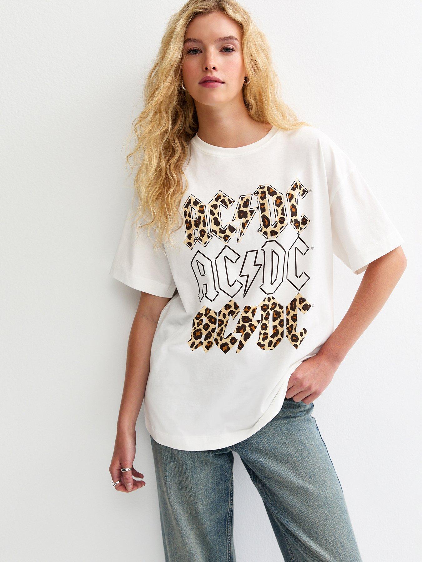 New Look ACDC Leopard Print Oversized T-Shirt - White
