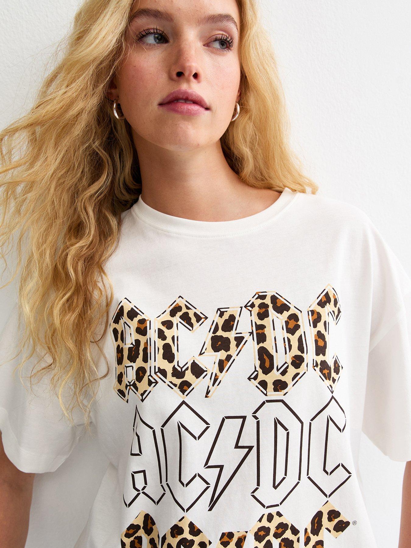 New Look ACDC Leopard Print Oversized T-Shirt - White | Very