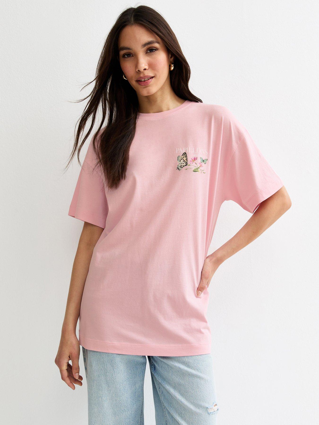 New Look Light Pink Butterfly Print Oversized T-shirt