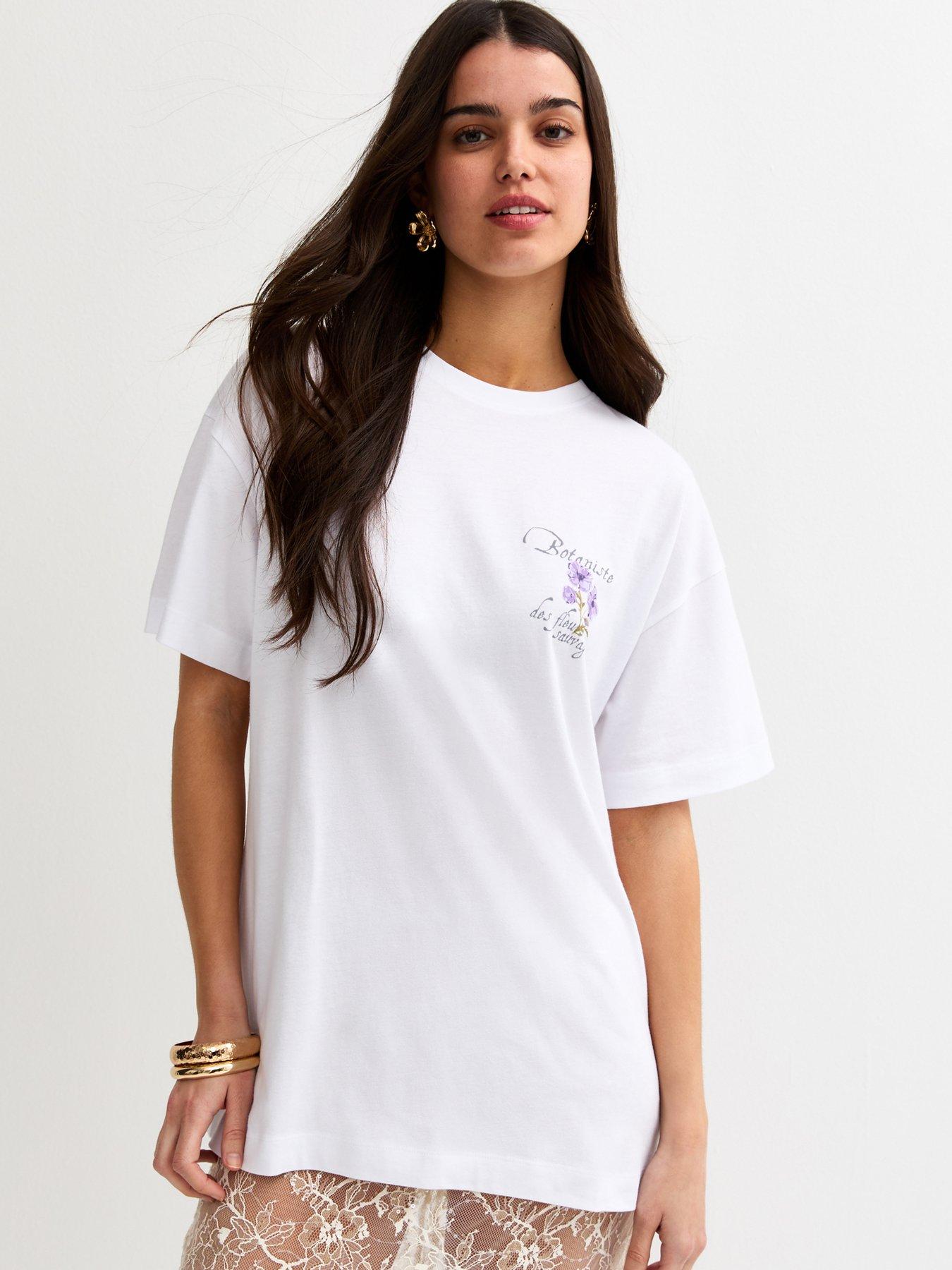 New Look White Botaniste Print Oversized T-shirt