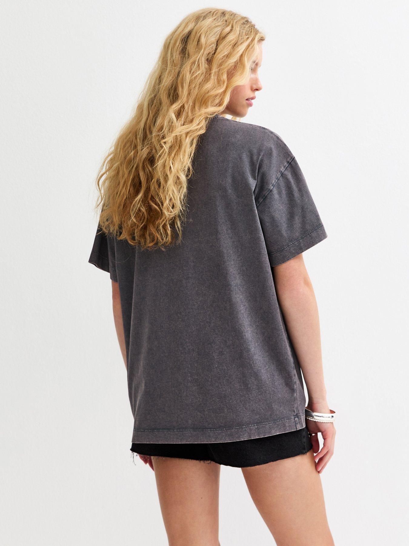 Image 2 of 5 of New Look Nirvana Daisy Smiley Oversized T-Shirt - Dark Grey
