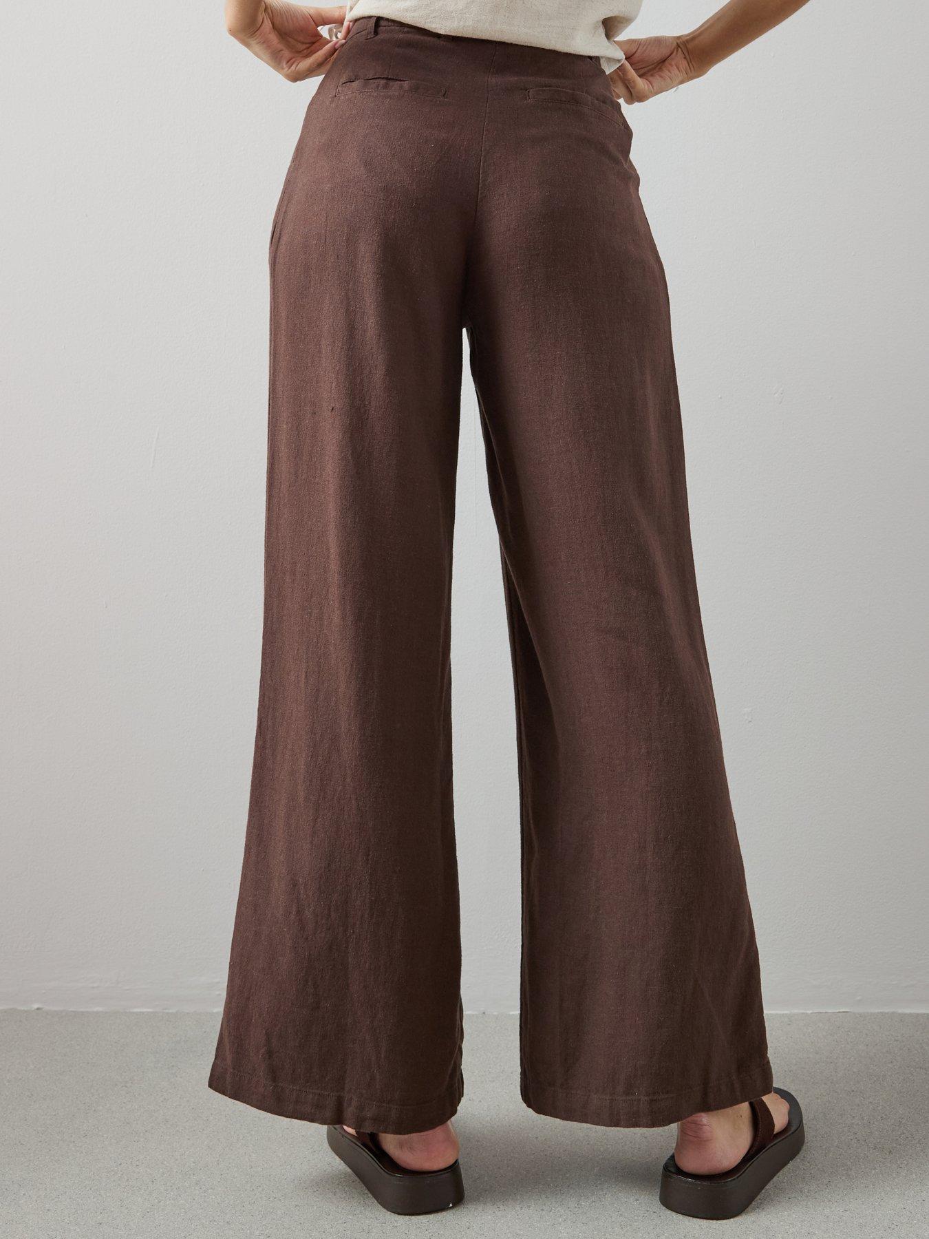 Image 2 of 7 of The Very Collection Wide Leg Linen Tailored Trousers - Brown