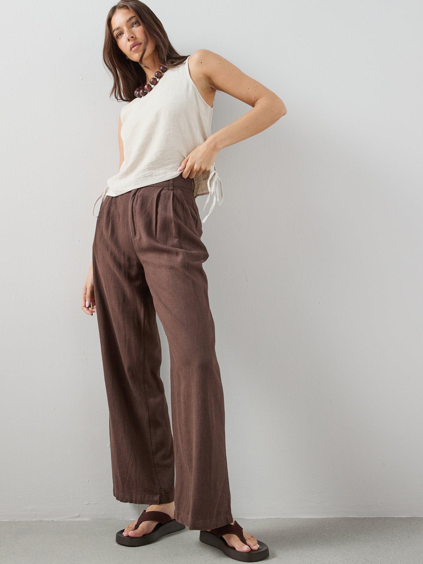 Image 3 of 7 of The Very Collection Wide Leg Linen Tailored Trousers - Brown