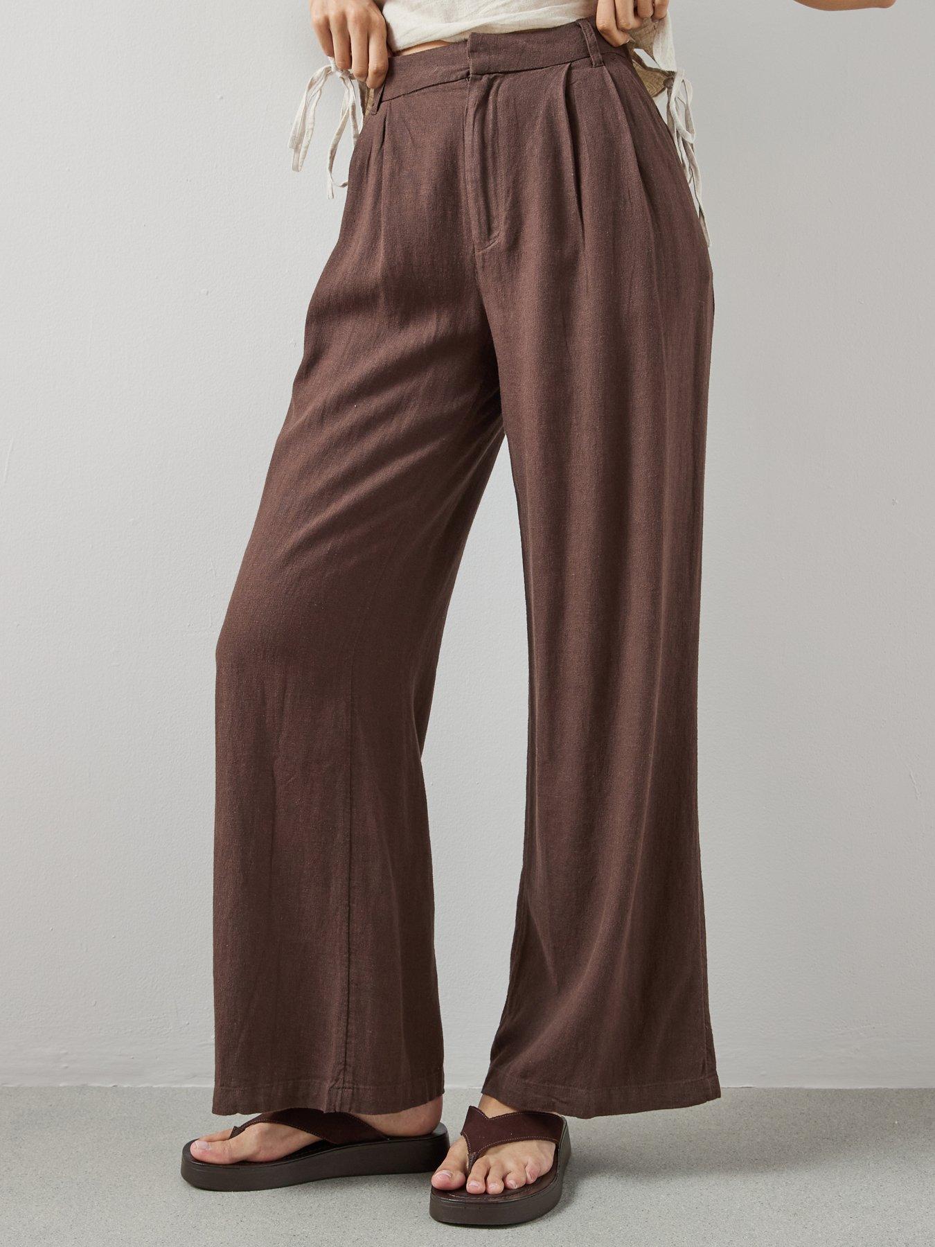 Image 4 of 7 of The Very Collection Wide Leg Linen Tailored Trousers - Brown