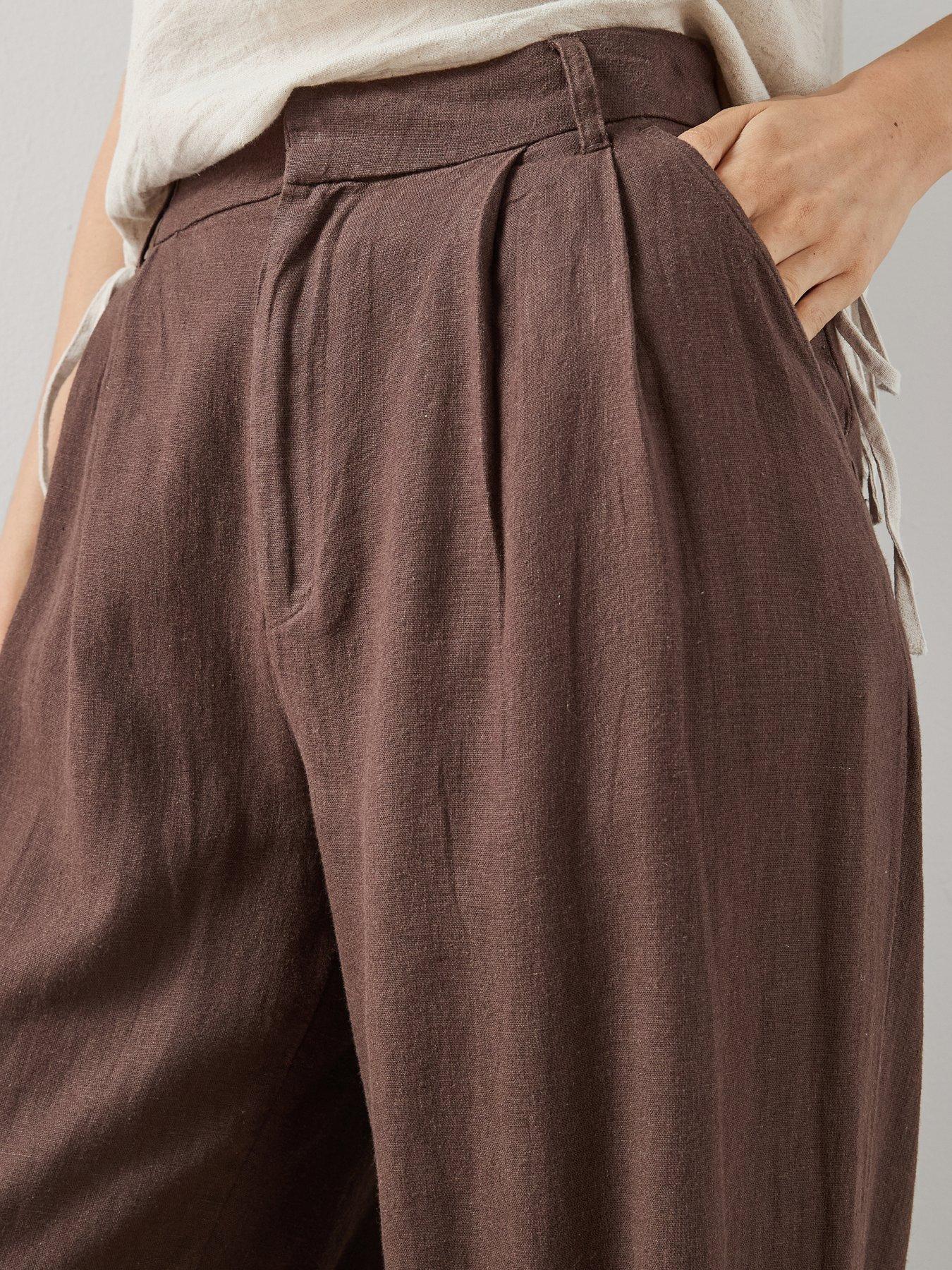 Image 5 of 7 of The Very Collection Wide Leg Linen Tailored Trousers - Brown