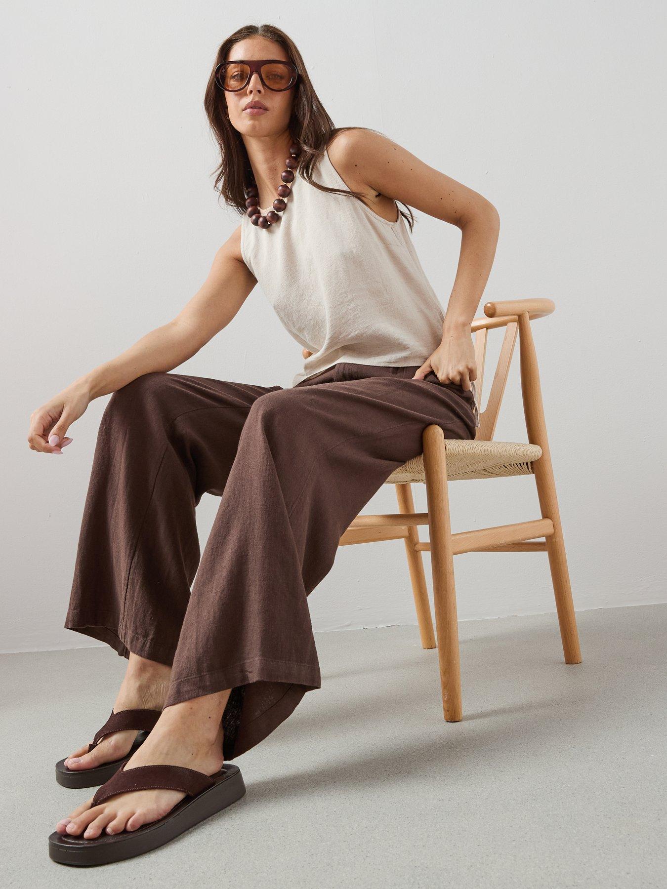 Image 6 of 7 of The Very Collection Wide Leg Linen Tailored Trousers - Brown