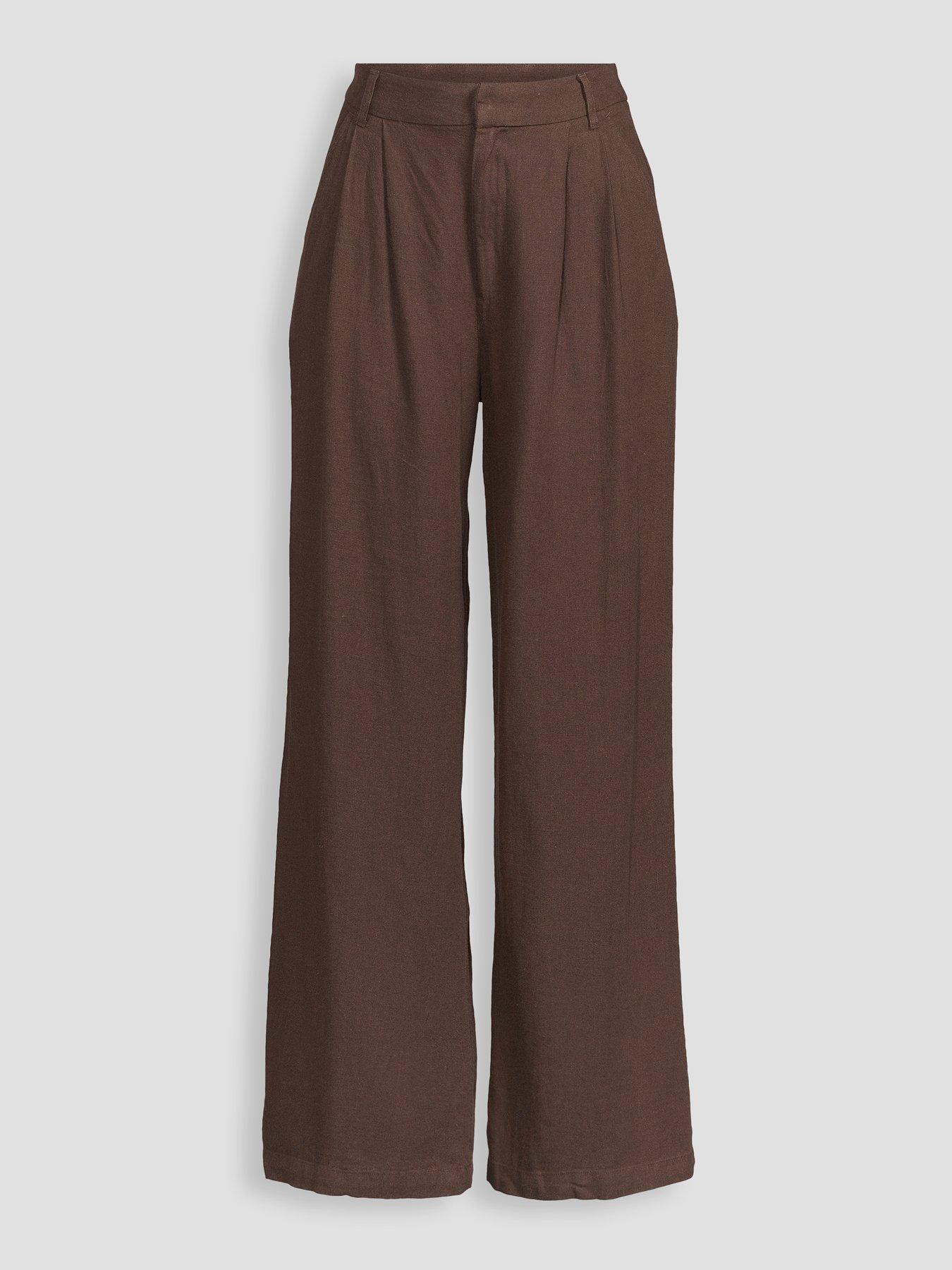 Image 7 of 7 of The Very Collection Wide Leg Linen Tailored Trousers - Brown