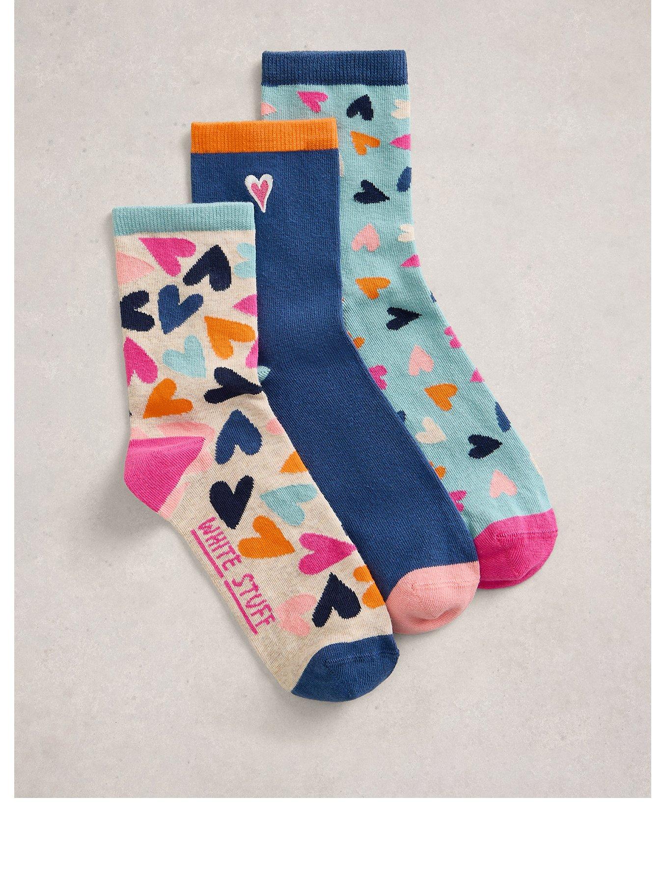 White Stuff 3 Pack Heart Socks - Blue
