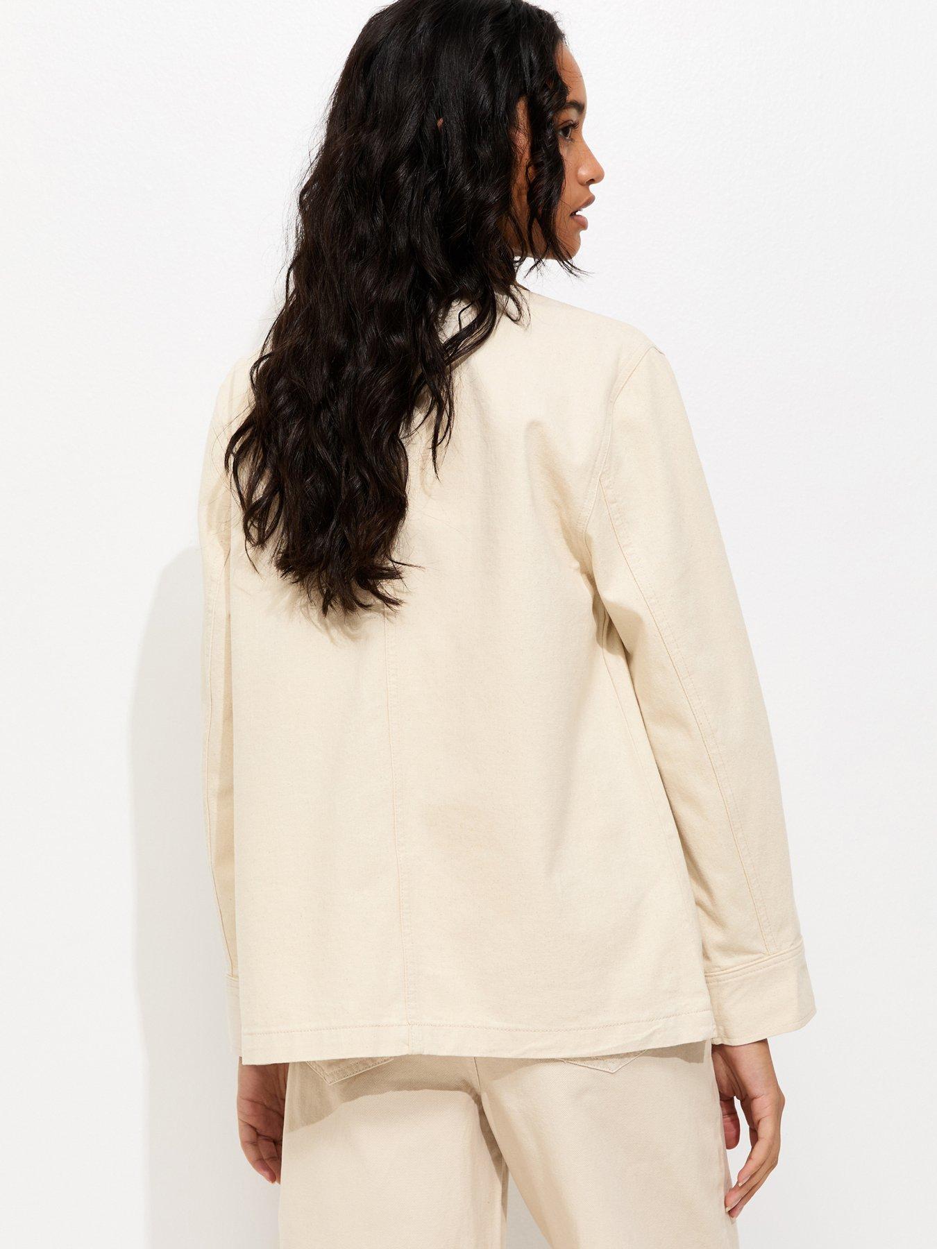 Image 2 of 6 of New Look Cotton Longline Corduroy Collar Jacket - Off White