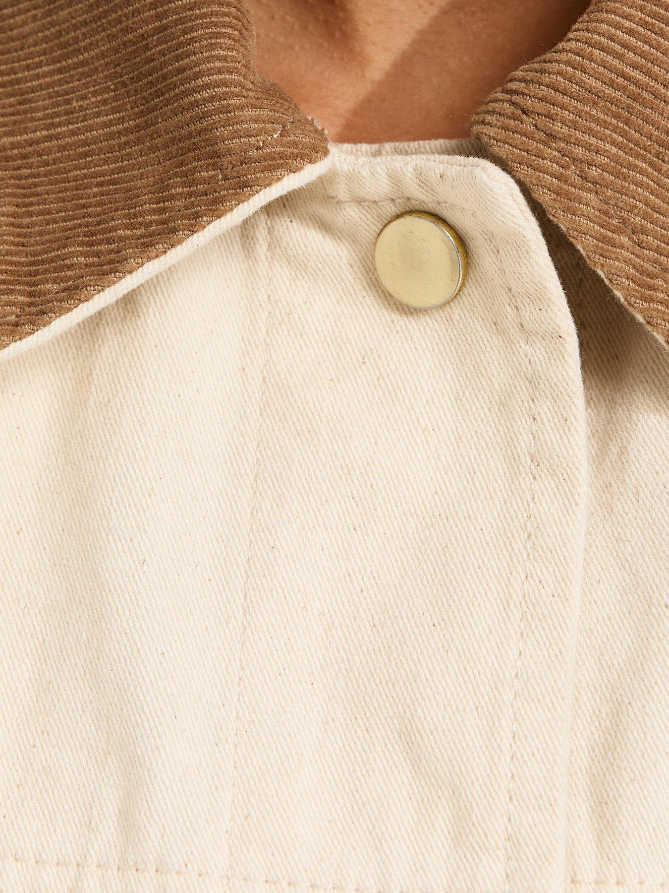 Image 5 of 6 of New Look Cotton Longline Corduroy Collar Jacket - Off White
