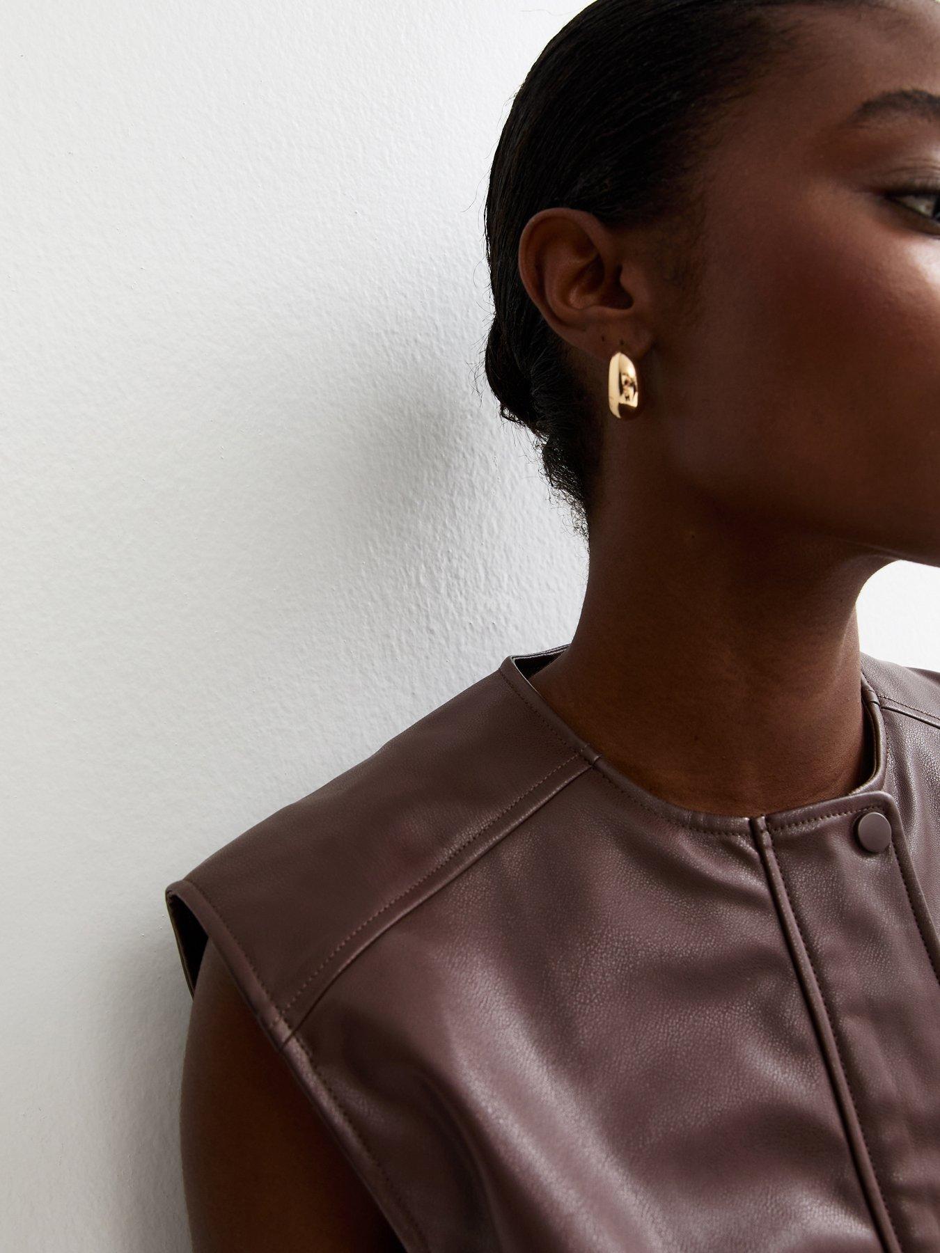 Image 4 of 5 of New Look Brown Faux Leather Sleeveless Bubble Hem Jacket