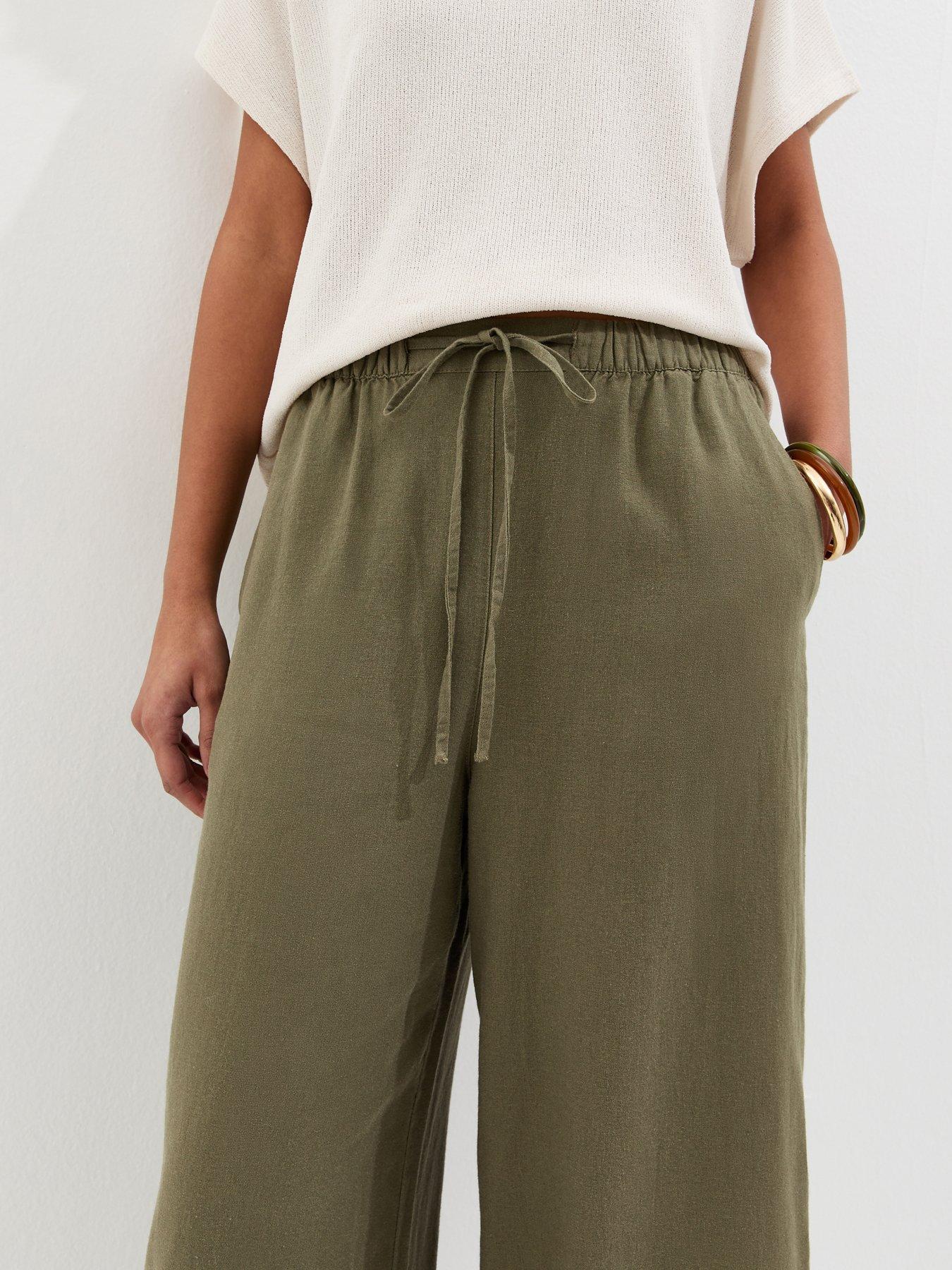 Image 4 of 5 of New Look Khaki Linen Blend Cropped Wide Leg Trousers