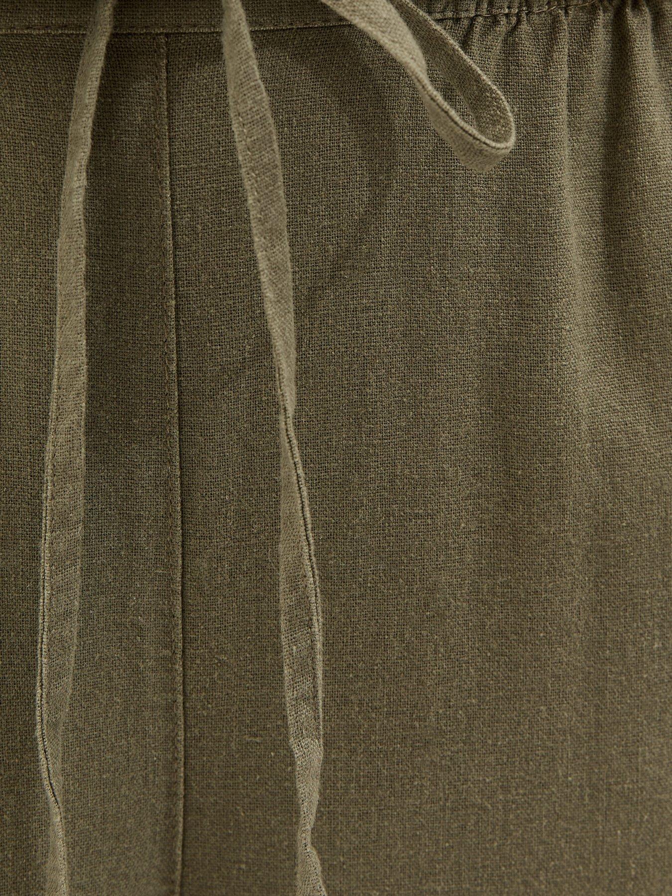 Image 5 of 5 of New Look Khaki Linen Blend Cropped Wide Leg Trousers