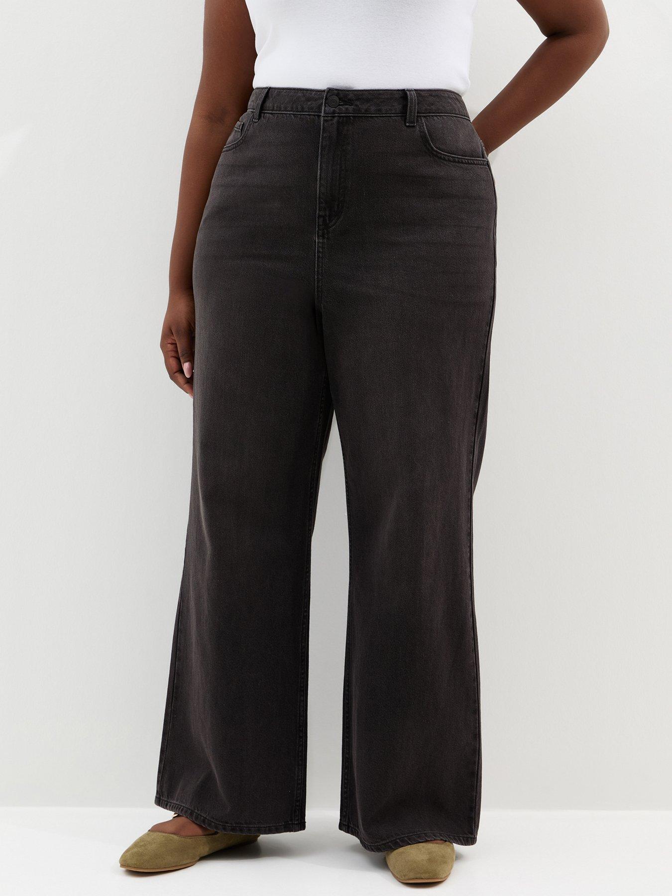 New Look: Curves Adalae High Waist Wide Leg Jeans - Black
