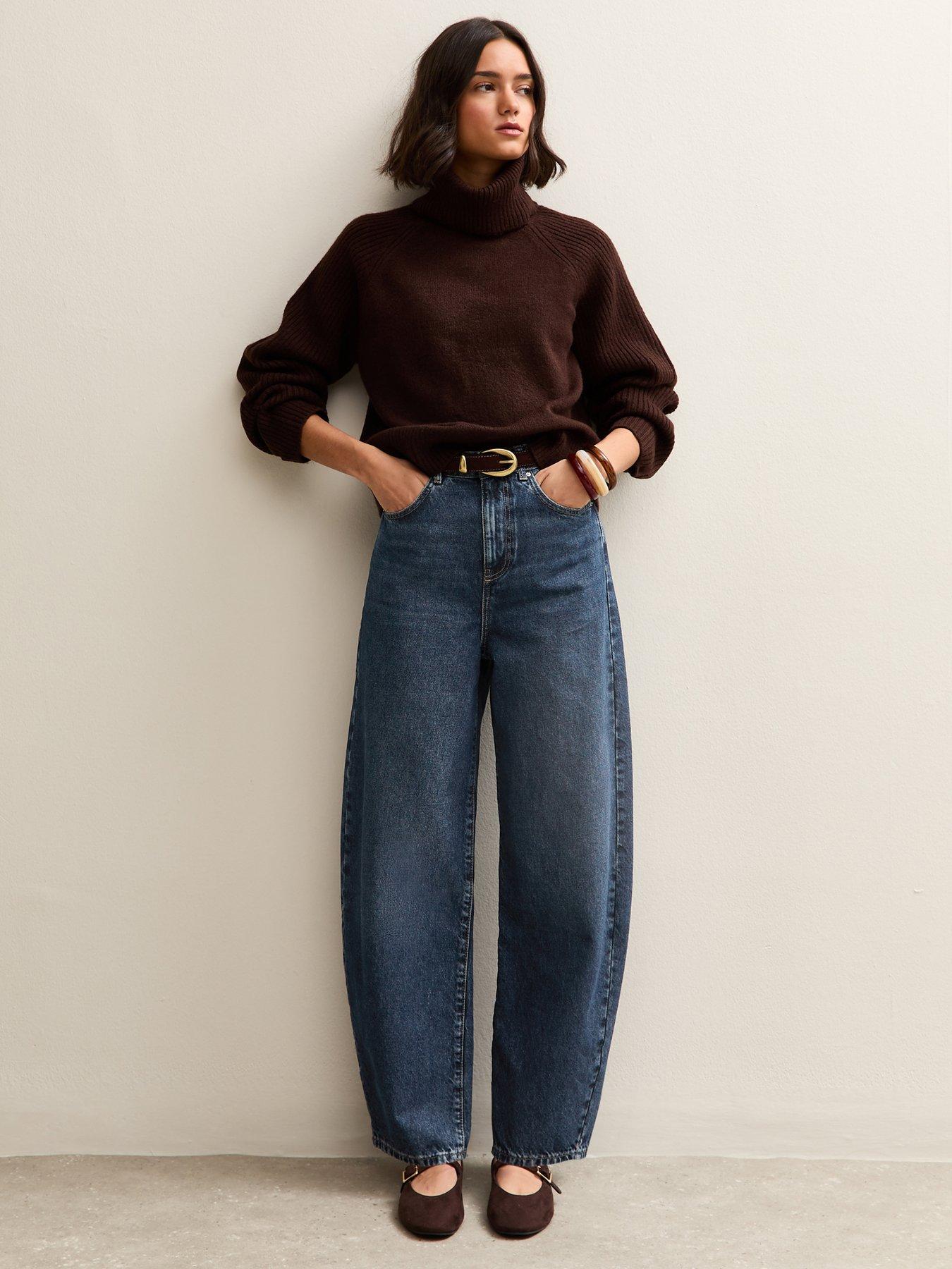 Image 5 of 6 of New Look Barrel Leg Jeans - Dark Blue