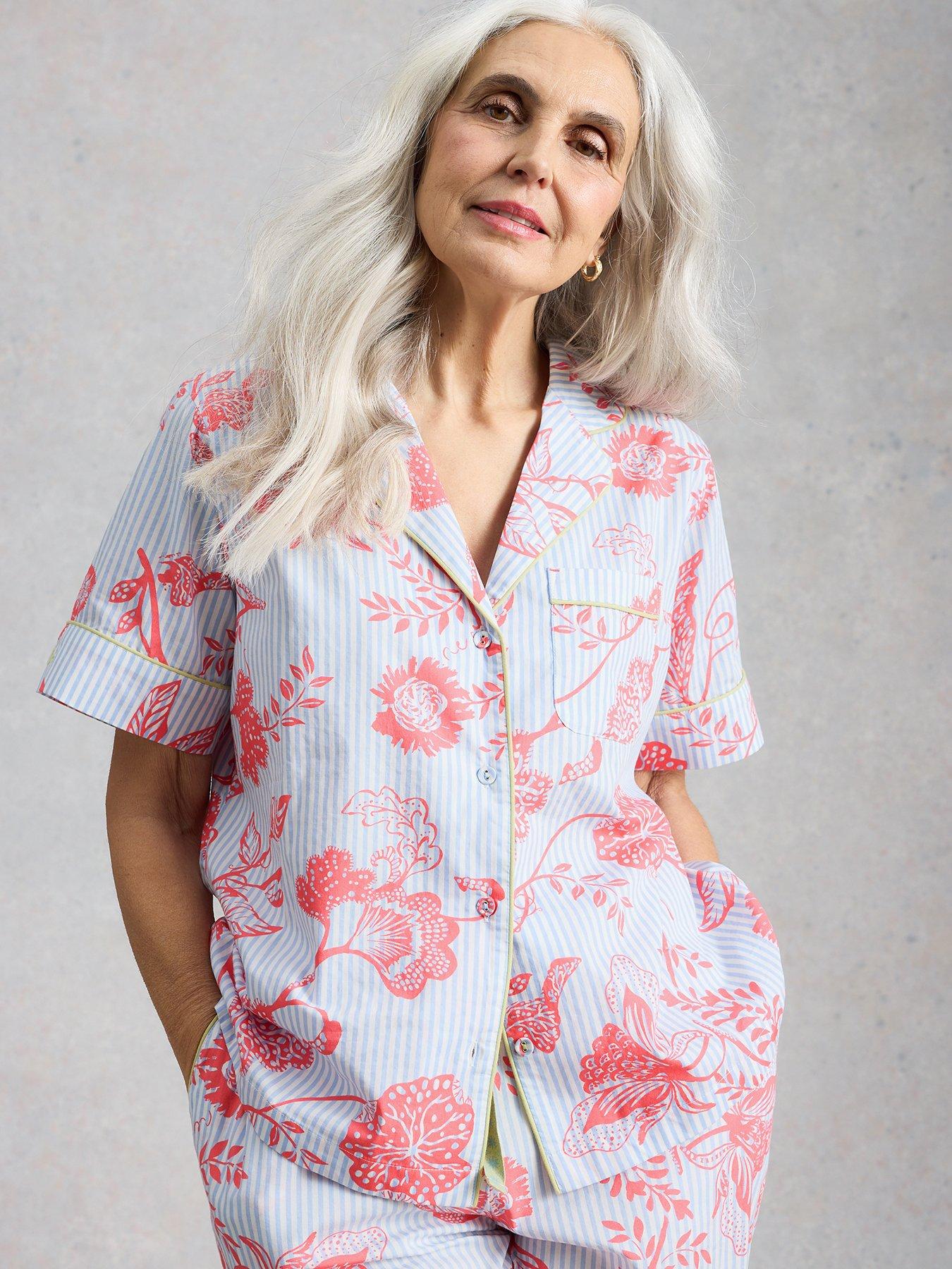 White Stuff Nina Lightweight Short Sleeve Pyjama Shirt - Blue