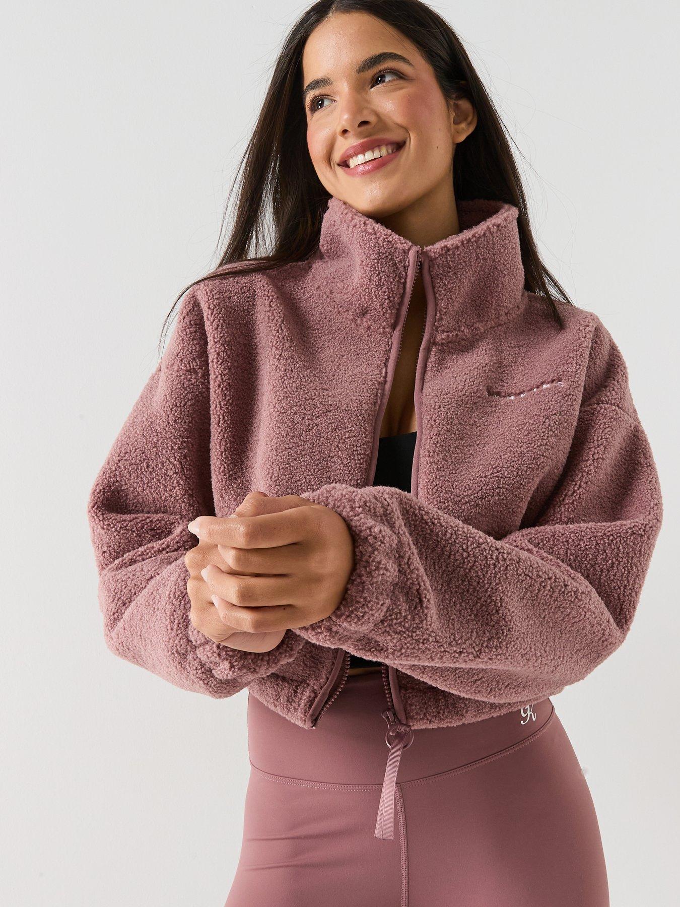 Image 1 of 6 of Gym King Womens Linear Cropped Borg Full Zip - Brown