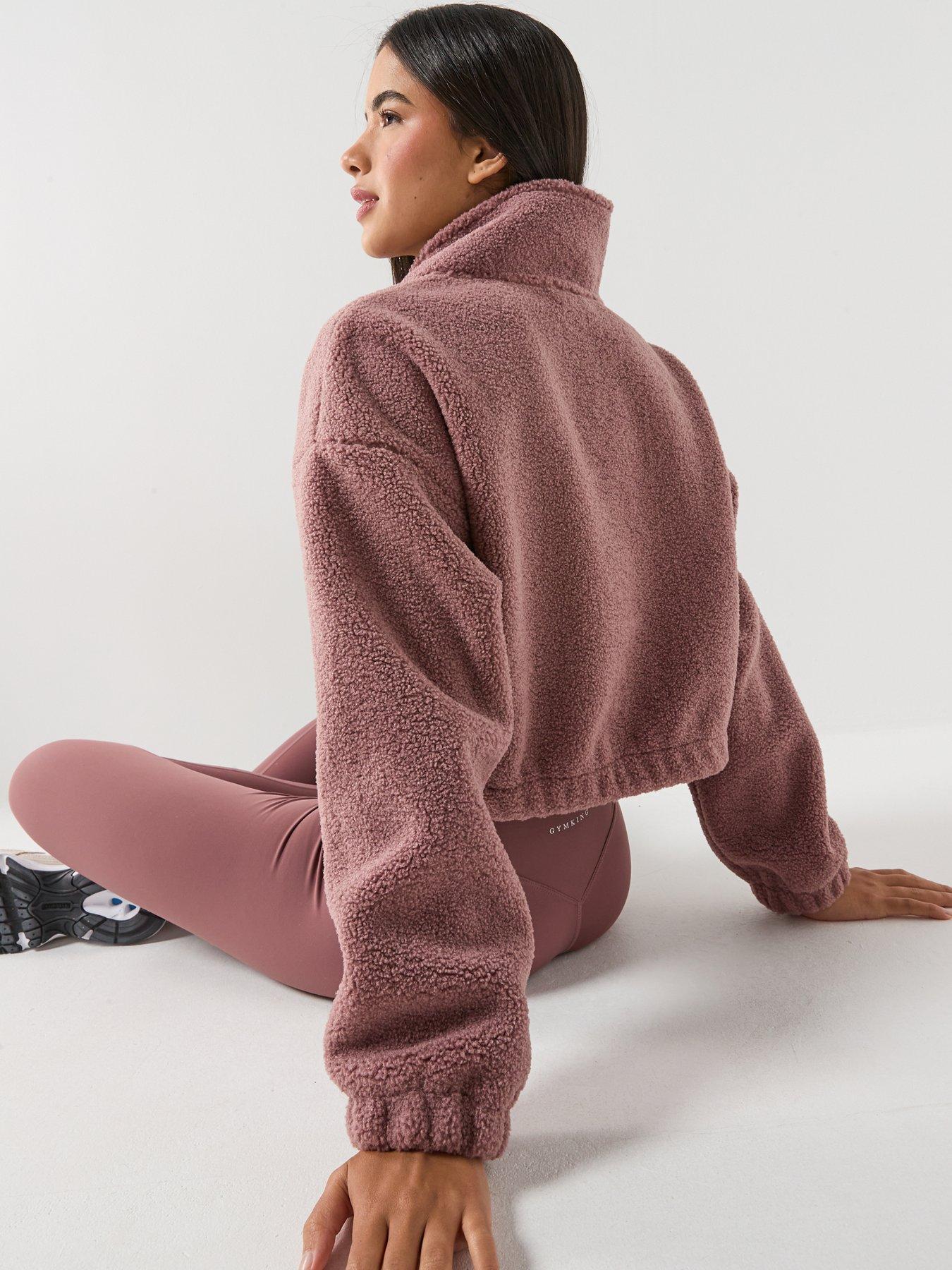 Image 2 of 6 of Gym King Womens Linear Cropped Borg Full Zip - Brown