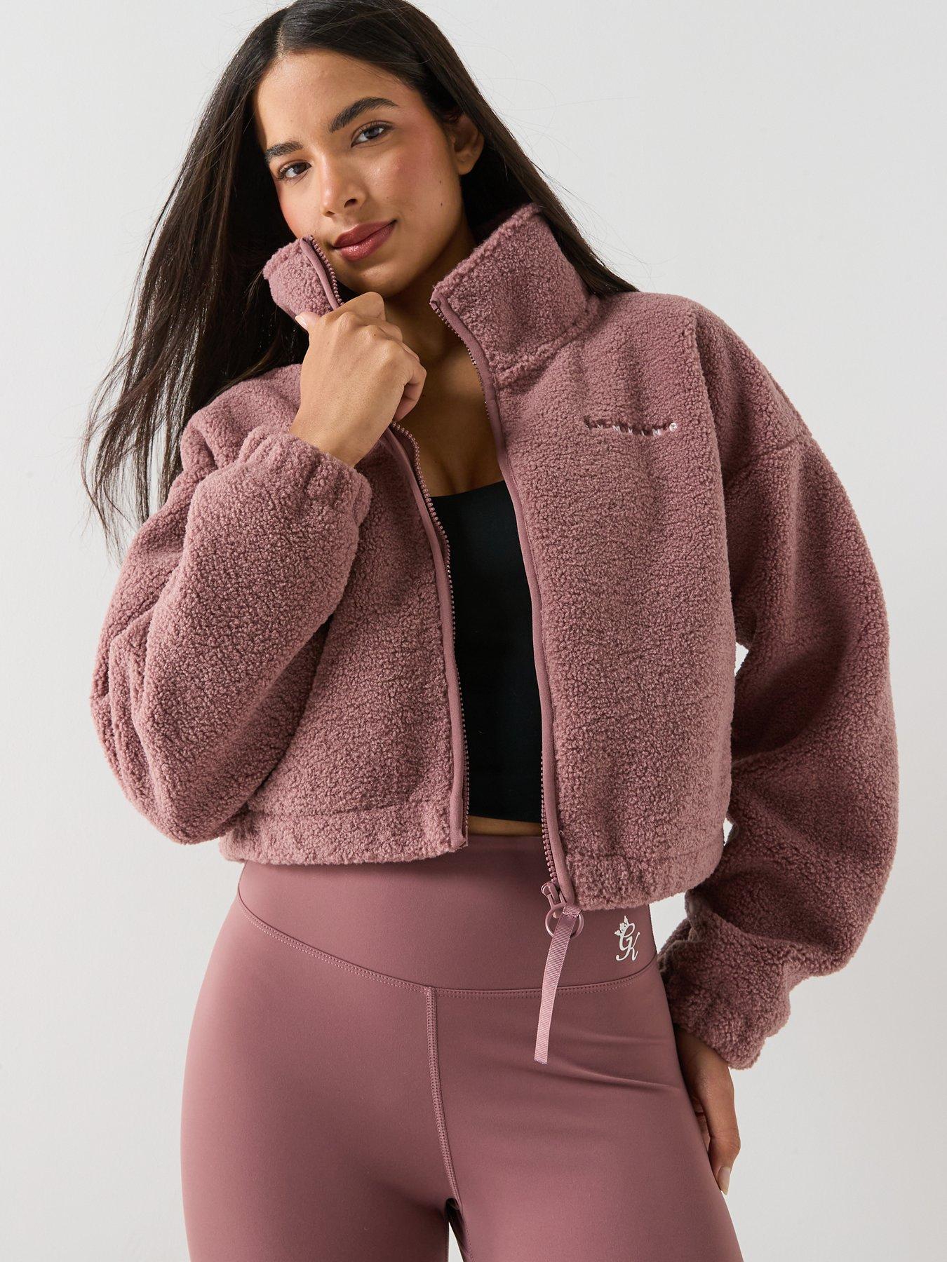 Image 6 of 6 of Gym King Womens Linear Cropped Borg Full Zip - Brown