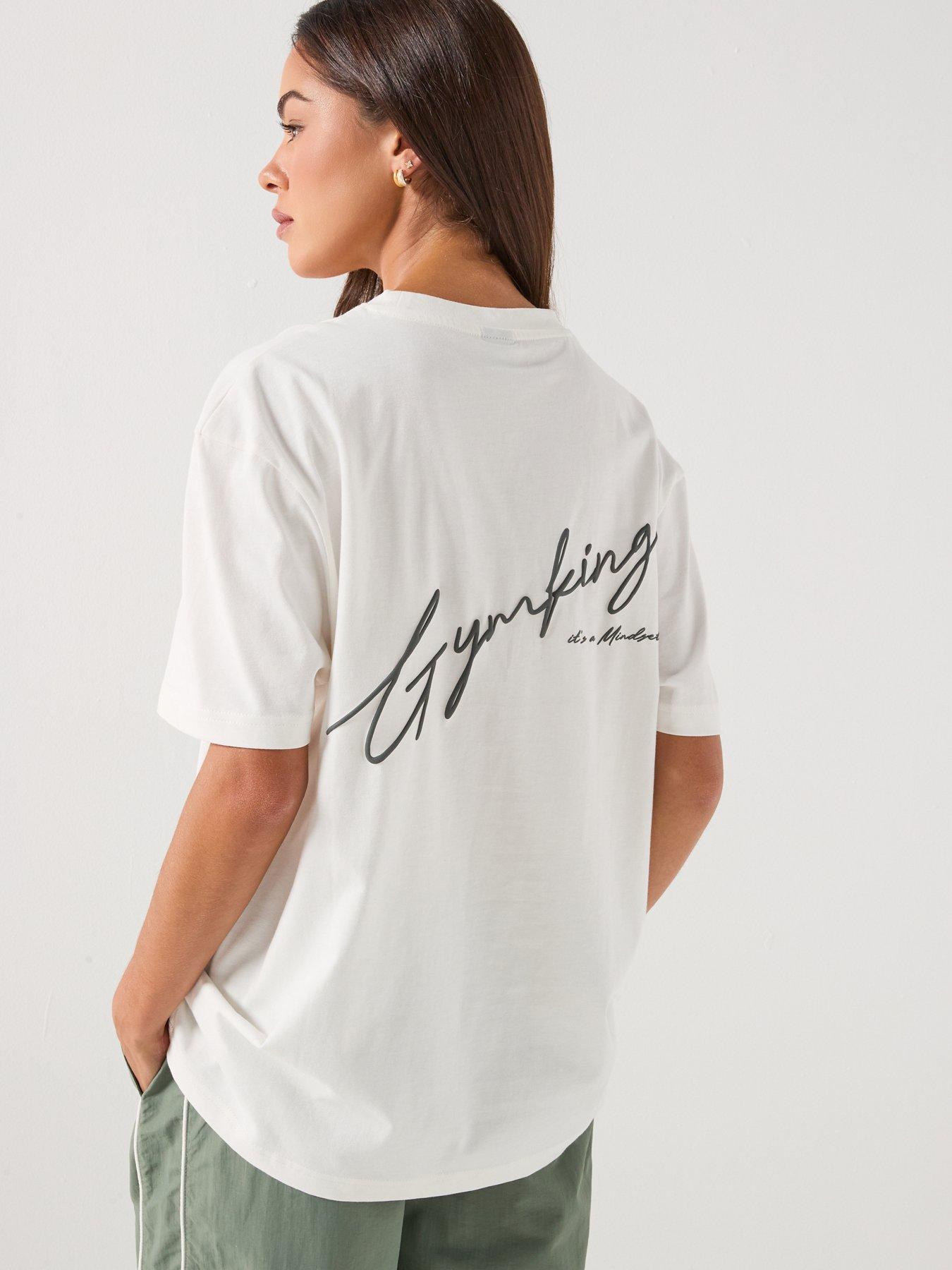 Gym King Womens Script Mindset BF T-Shirt - Cream