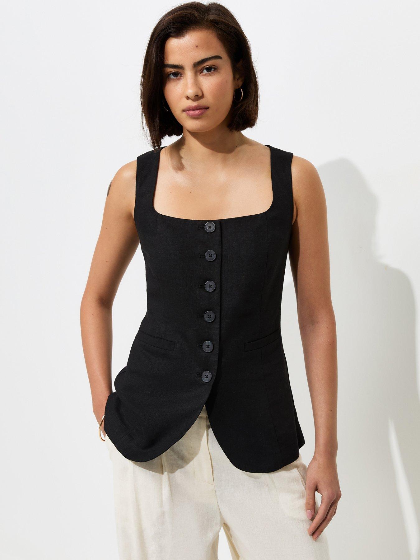 New Look Linen Rich Thick Strap Co-ord Waistcoat - Black