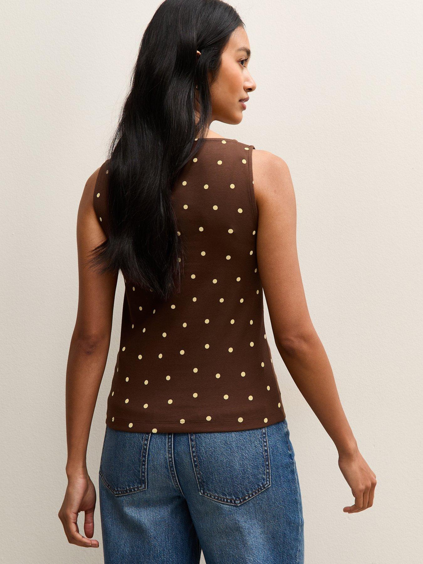 Image 2 of 6 of New Look Brown Polka Dot Button Up Tank Top