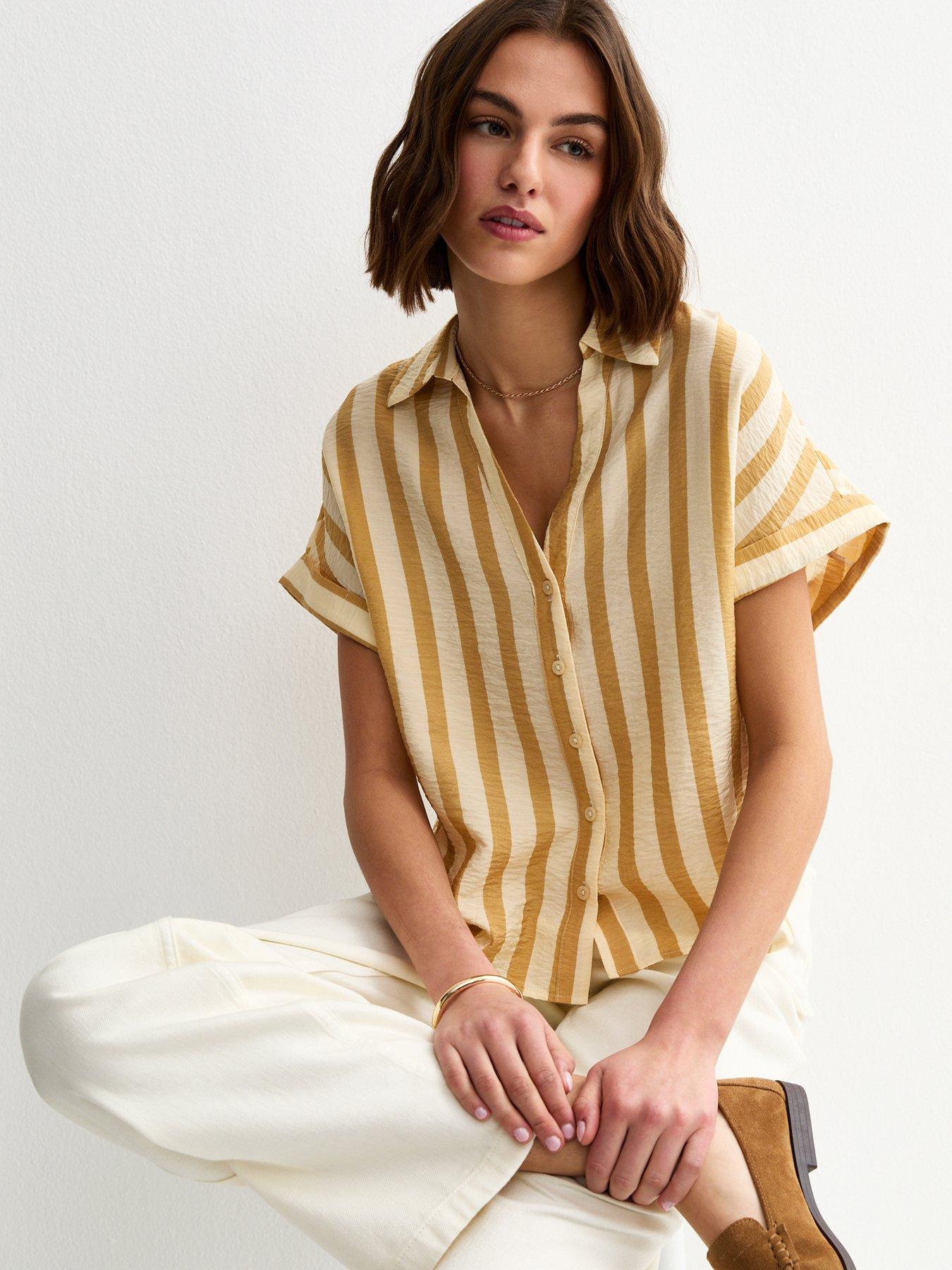 New Look Yellow Lightweight Wide Stripe Cropped Shirt