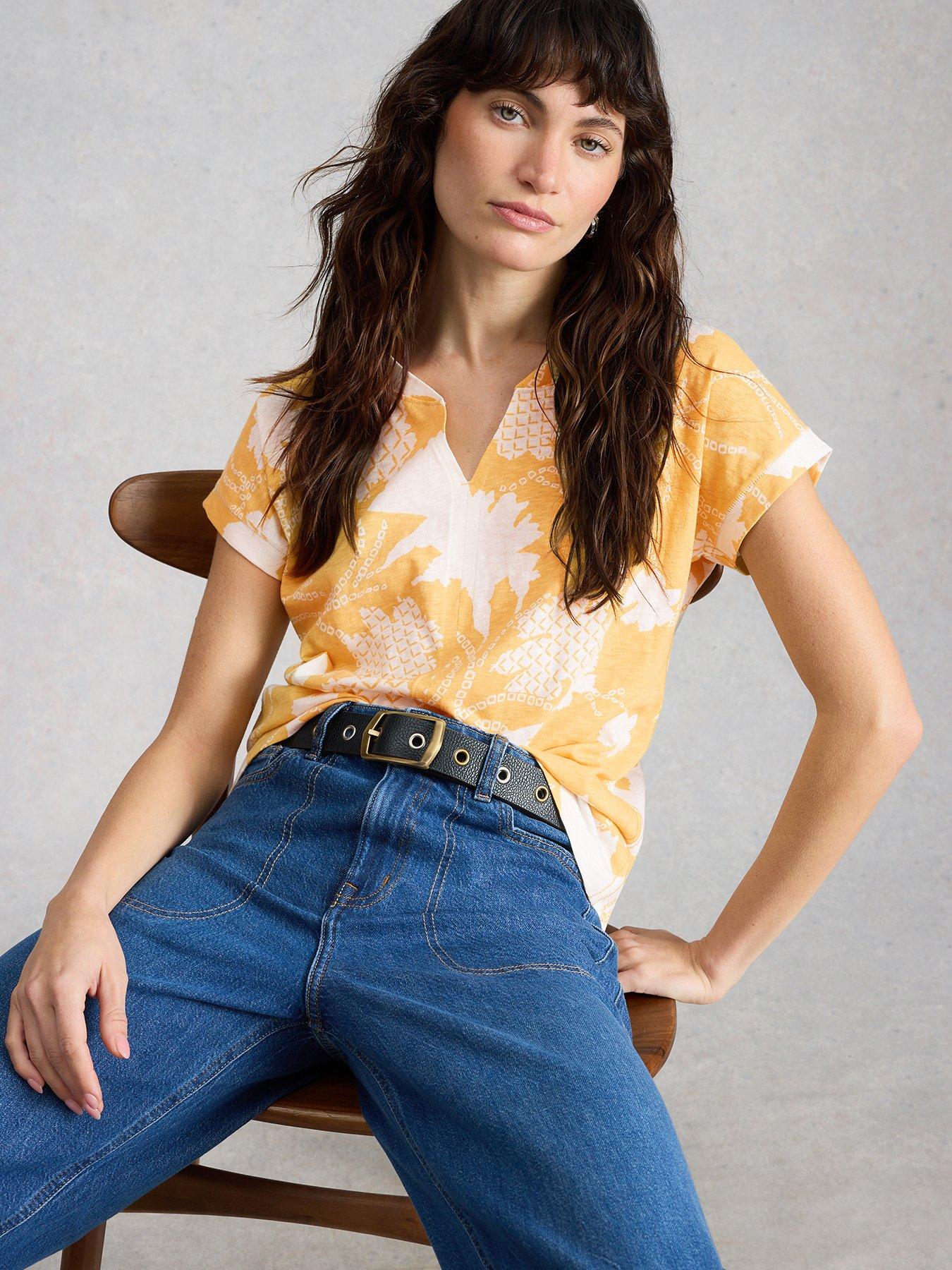 White Stuff Nelly Notch Neck T-Shirt - Yellow