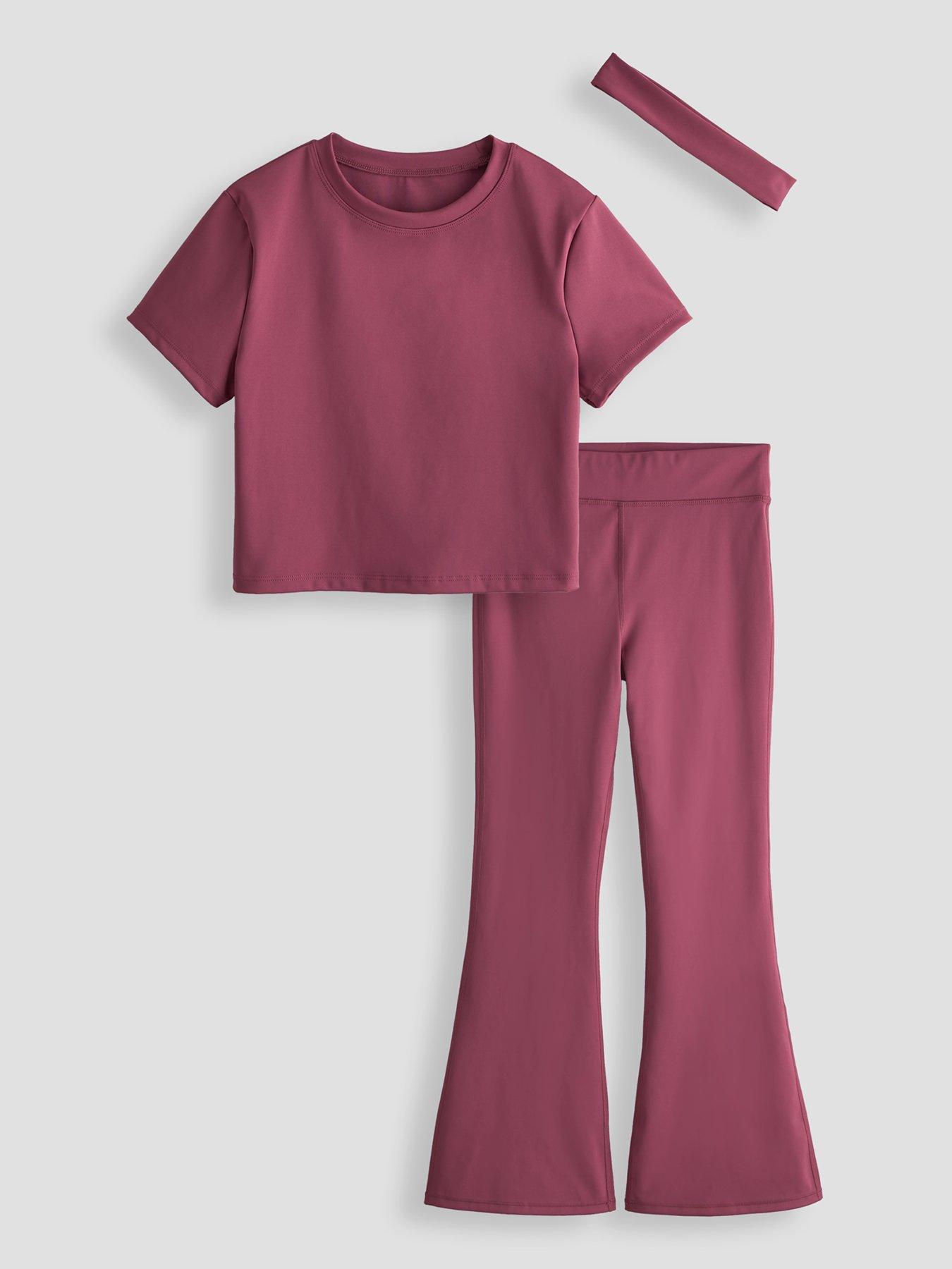 The Very Collection Girls Activewear Short Sleeve Top With Flare Leggings And Matching Headband Basic - Pink