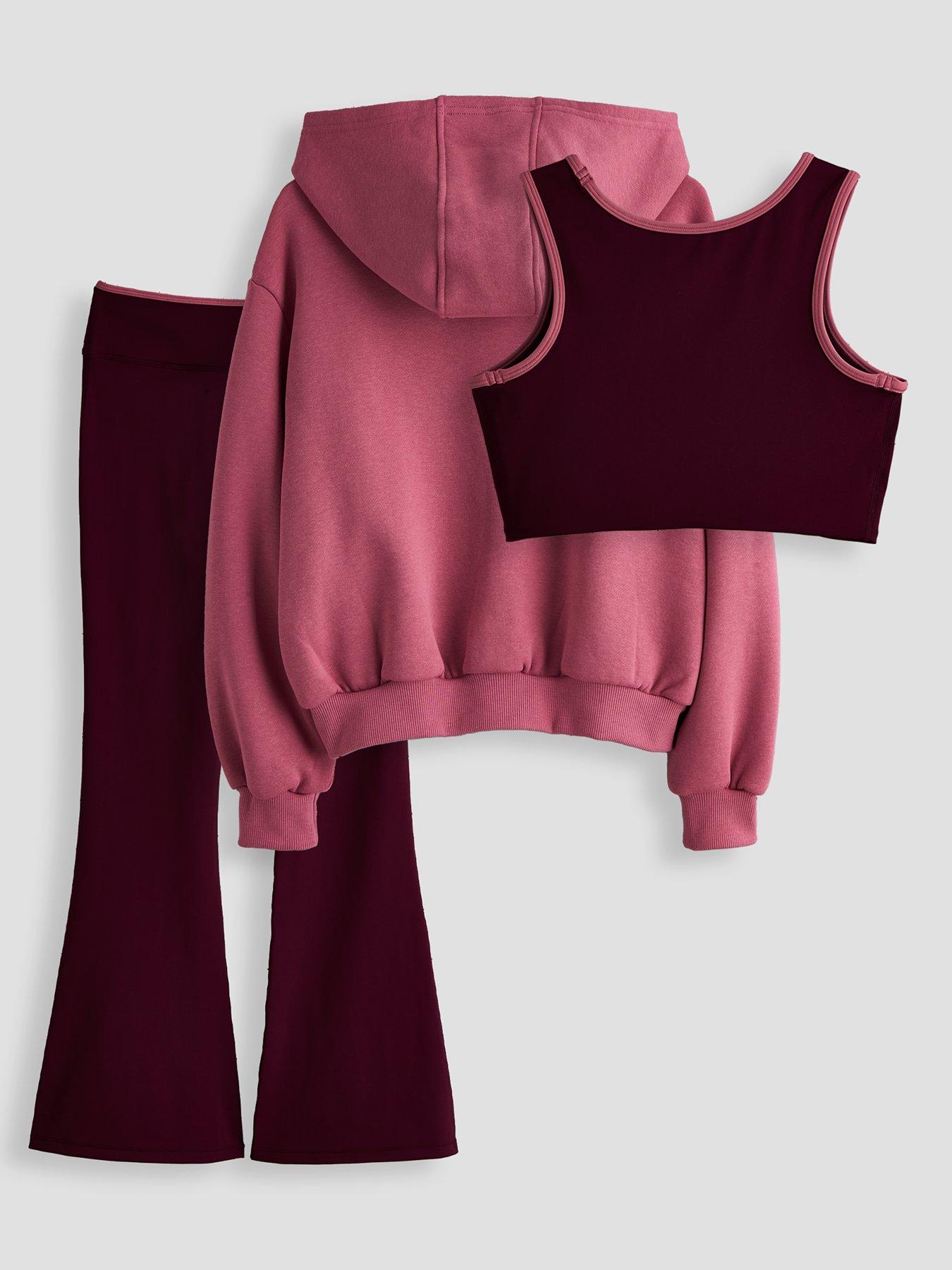 Image 2 of 5 of The Very Collection Girls Activewear Hoodie, Crop Top And Flare Leggings 3 Piece Set - Red