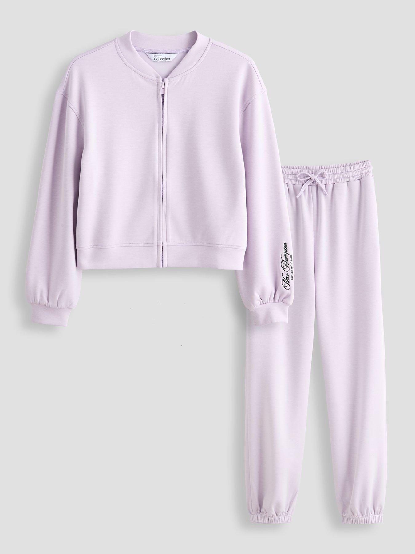 Image 1 of 6 of The Very Collection Girls Soft Touch Zip Up Jogger Set (3 - 16 years) - Purple