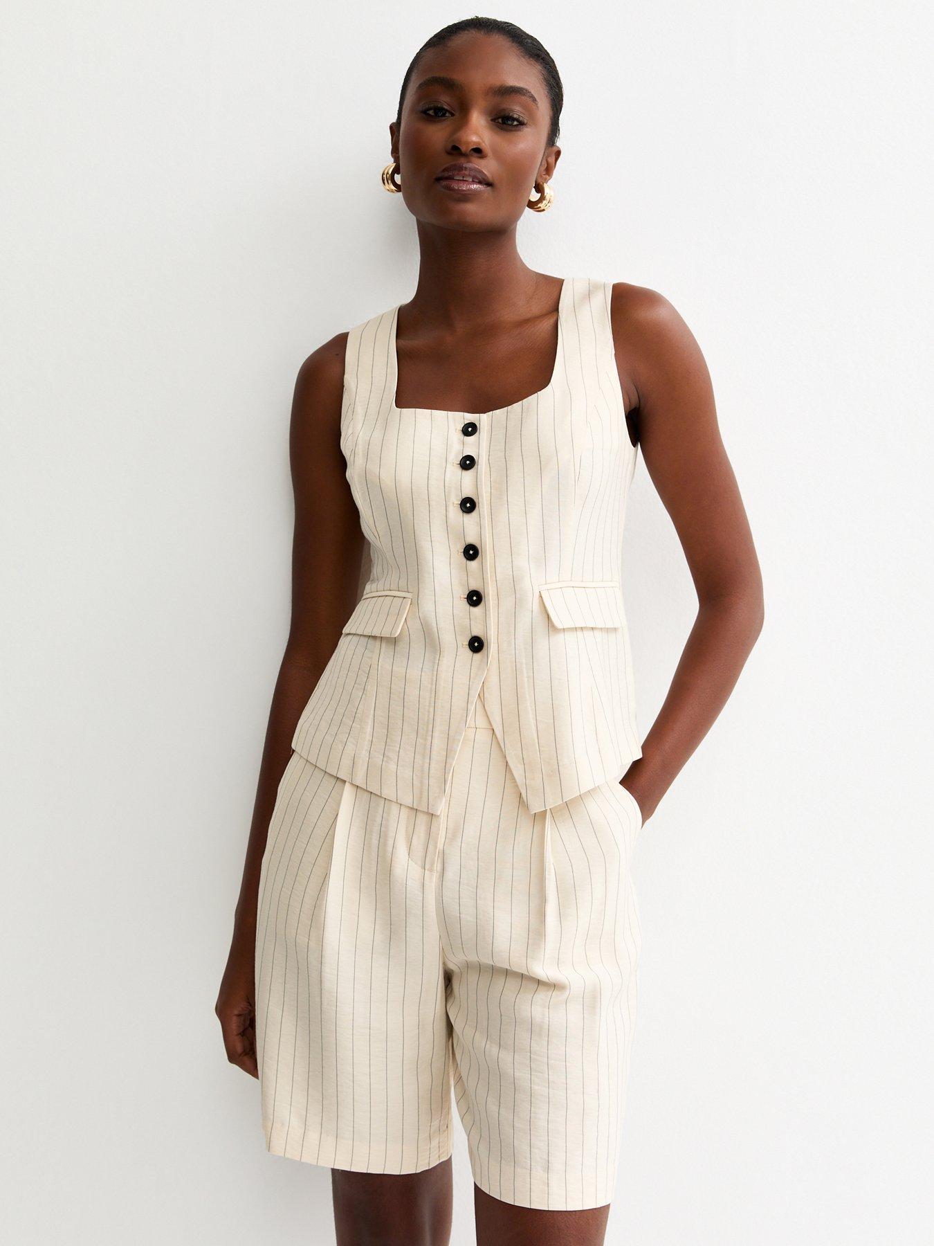 New Look Cream Stripe Square Neck Waistcoat