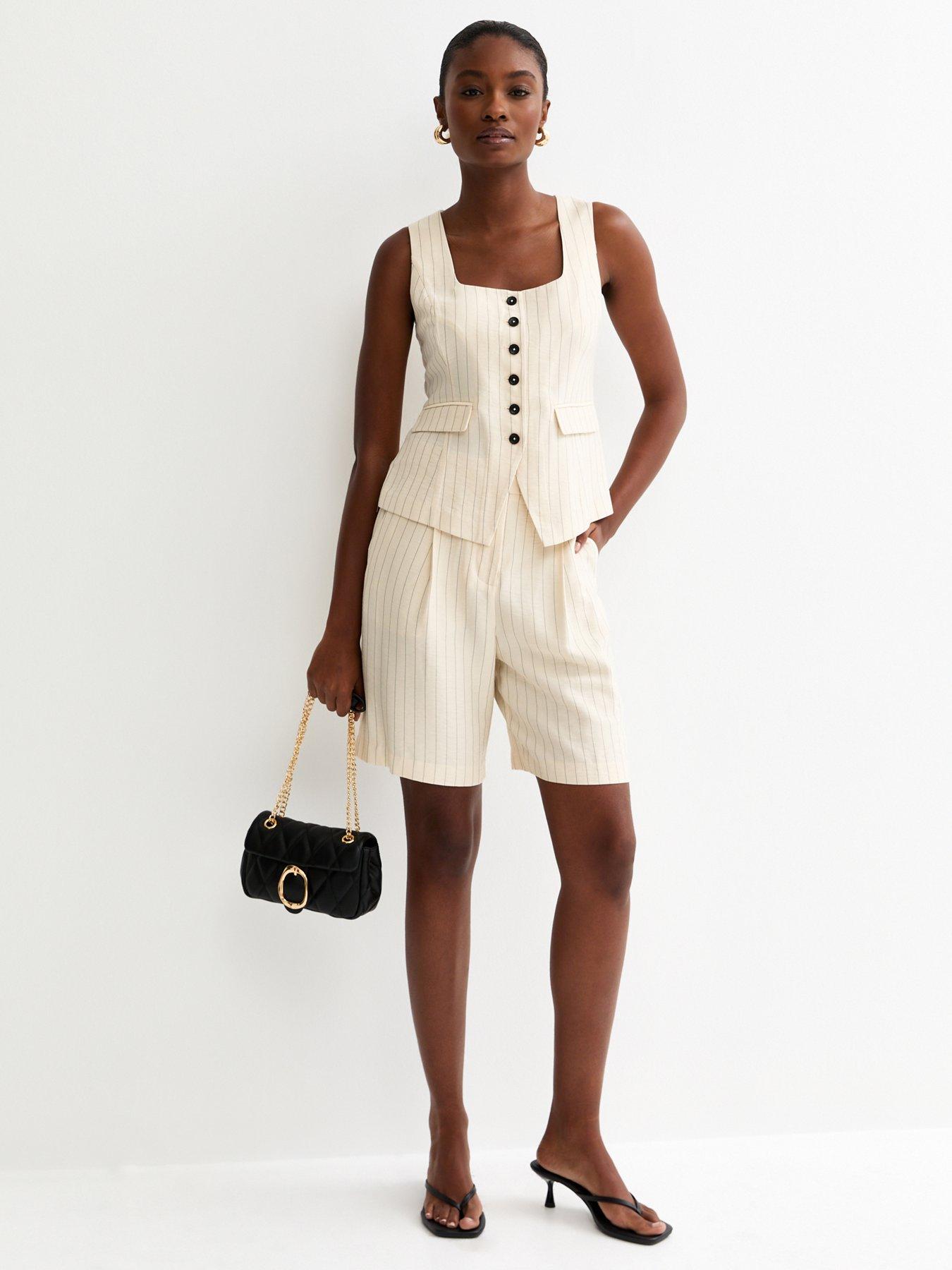 Image 3 of 6 of New Look Stripe Square Neck Waistcoat - Cream
