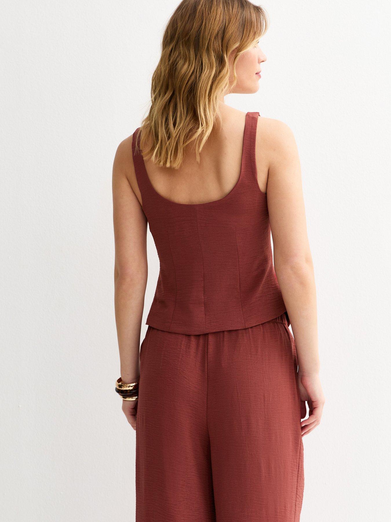 Image 2 of 5 of New Look Red Scoop Neck Button Up Waistcoat