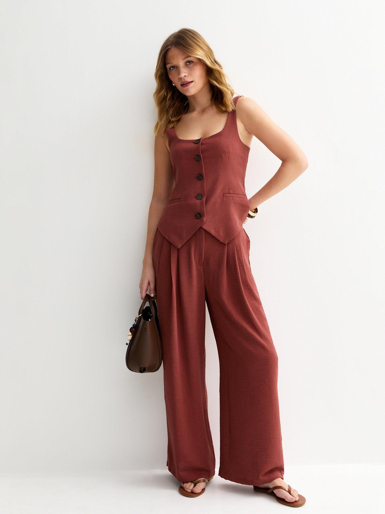 Image 3 of 5 of New Look Red Scoop Neck Button Up Waistcoat