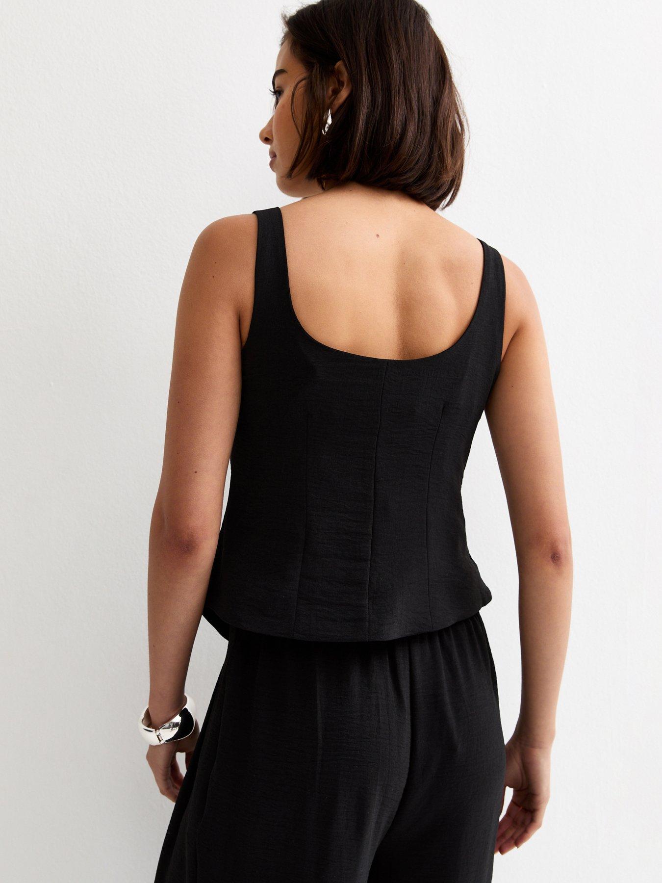 Image 2 of 6 of New Look Scoop Neck Button Up Waistcoat - Black